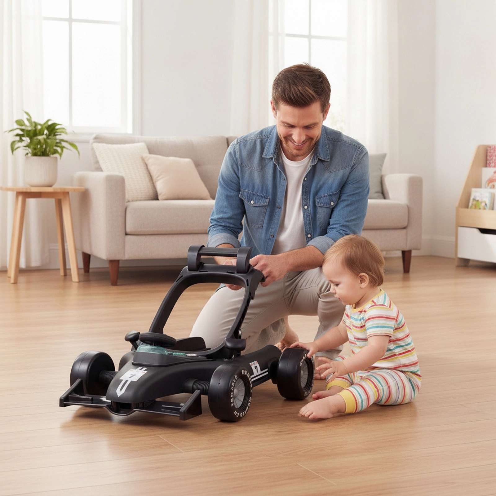 4-in-1 Convertible Baby Push Walker and Activity Center with 3 Height Settings Music Box Steering Wheel Black