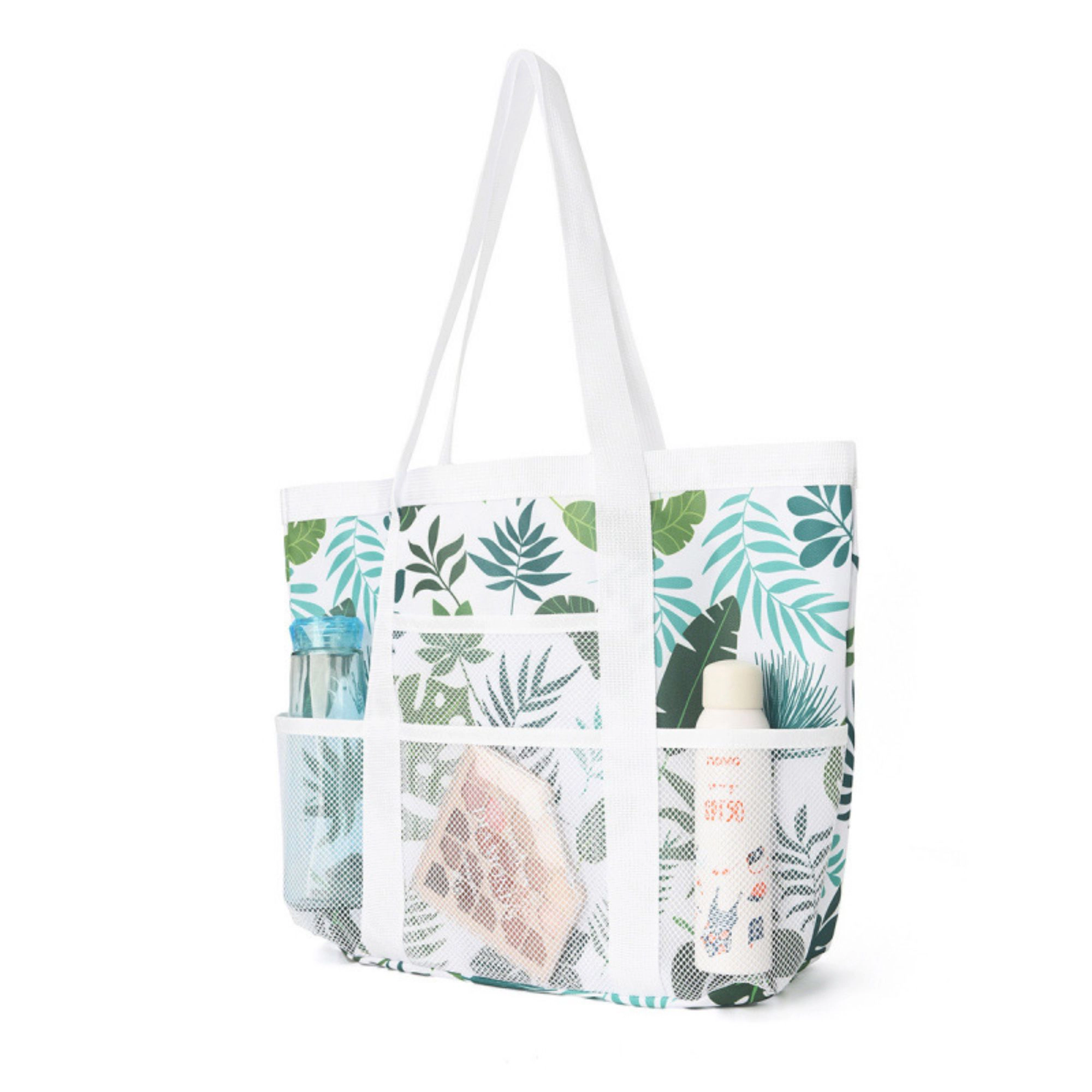 Alilang Women's Printed Beach Tote Bag with Mesh Pockets and Shoulder Handles, Yellow