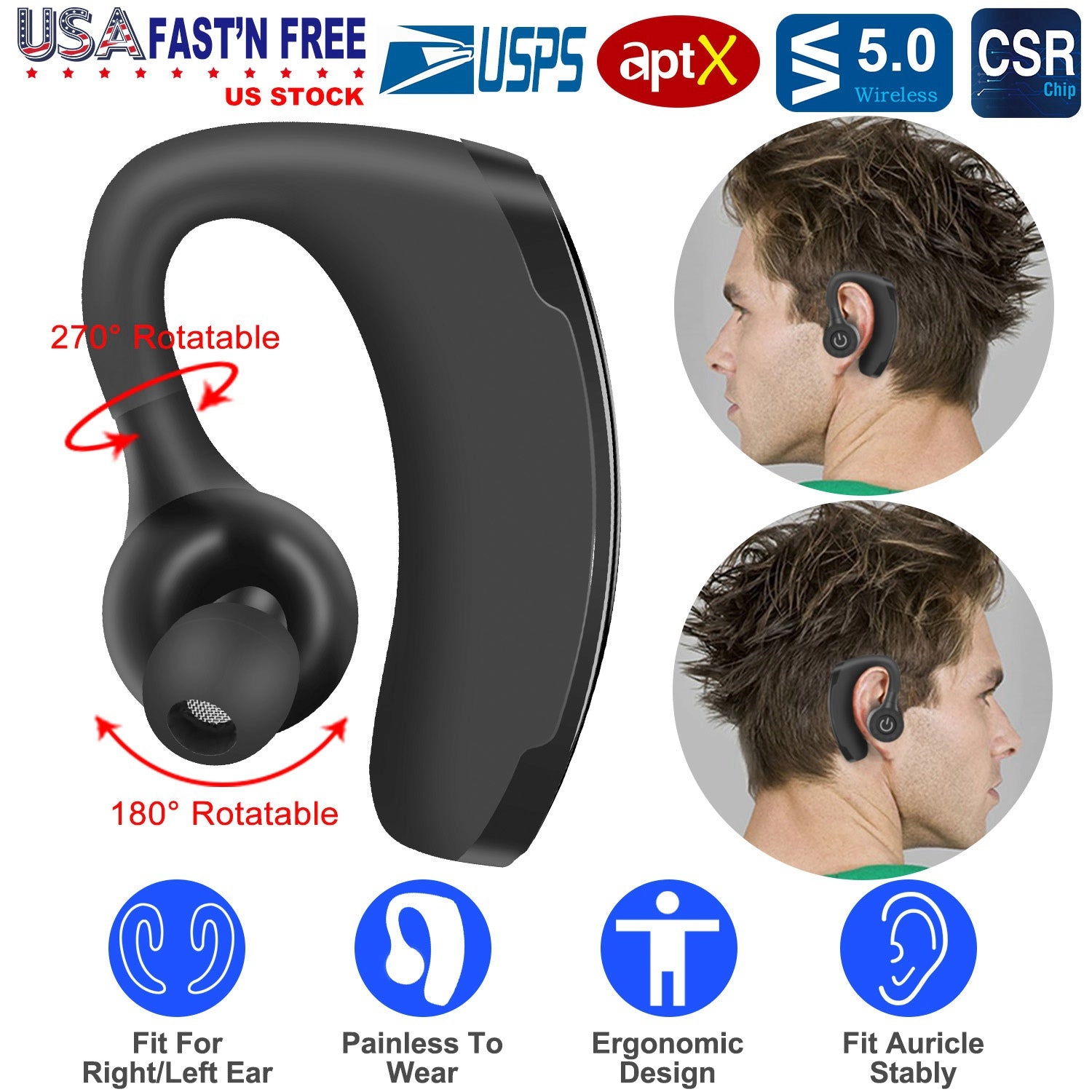 GBruno Wireless Earbuds With Ear Hook And Mic