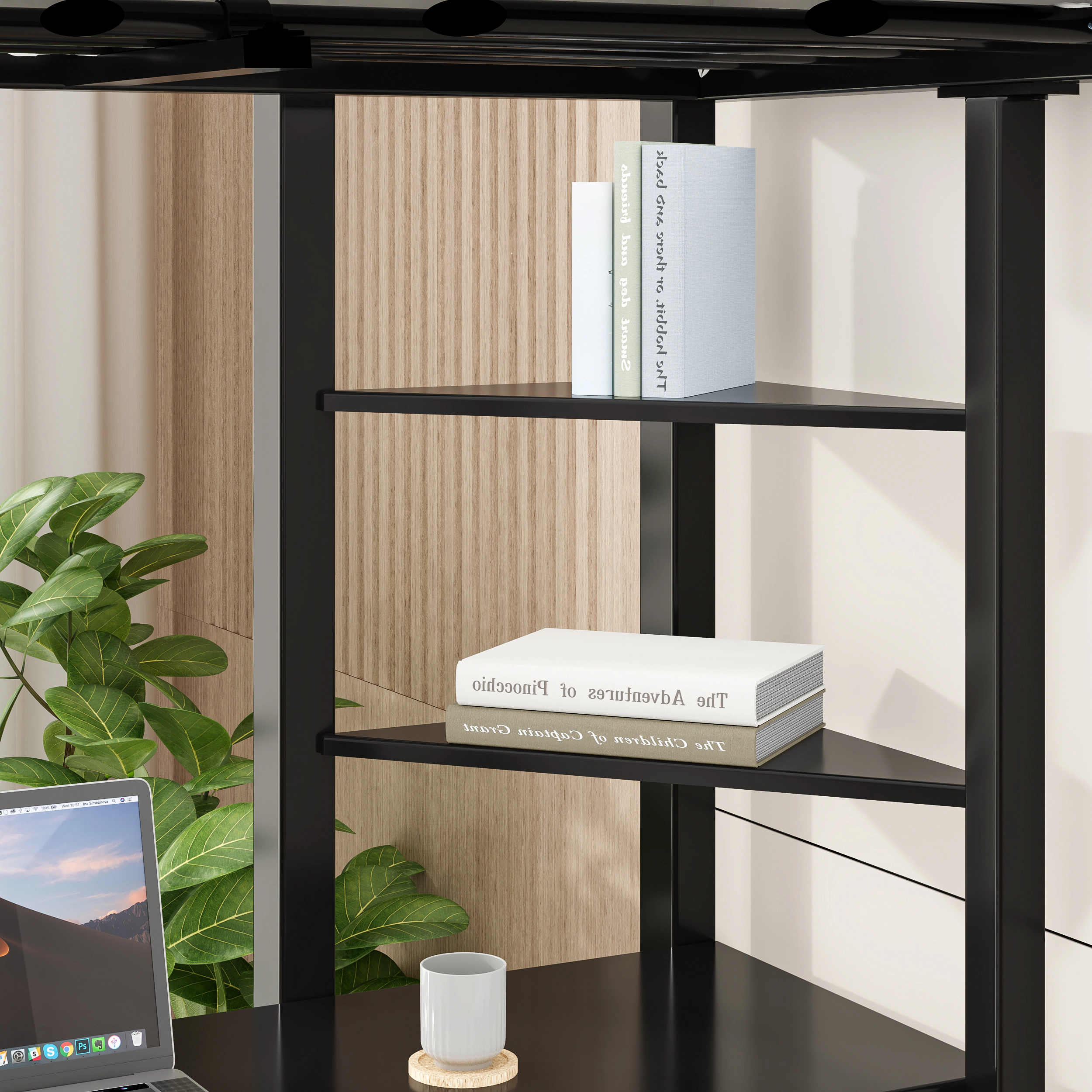 Flynama Twin Metal Loft Bed with Desk & Storage, Black, for Kids & Teens