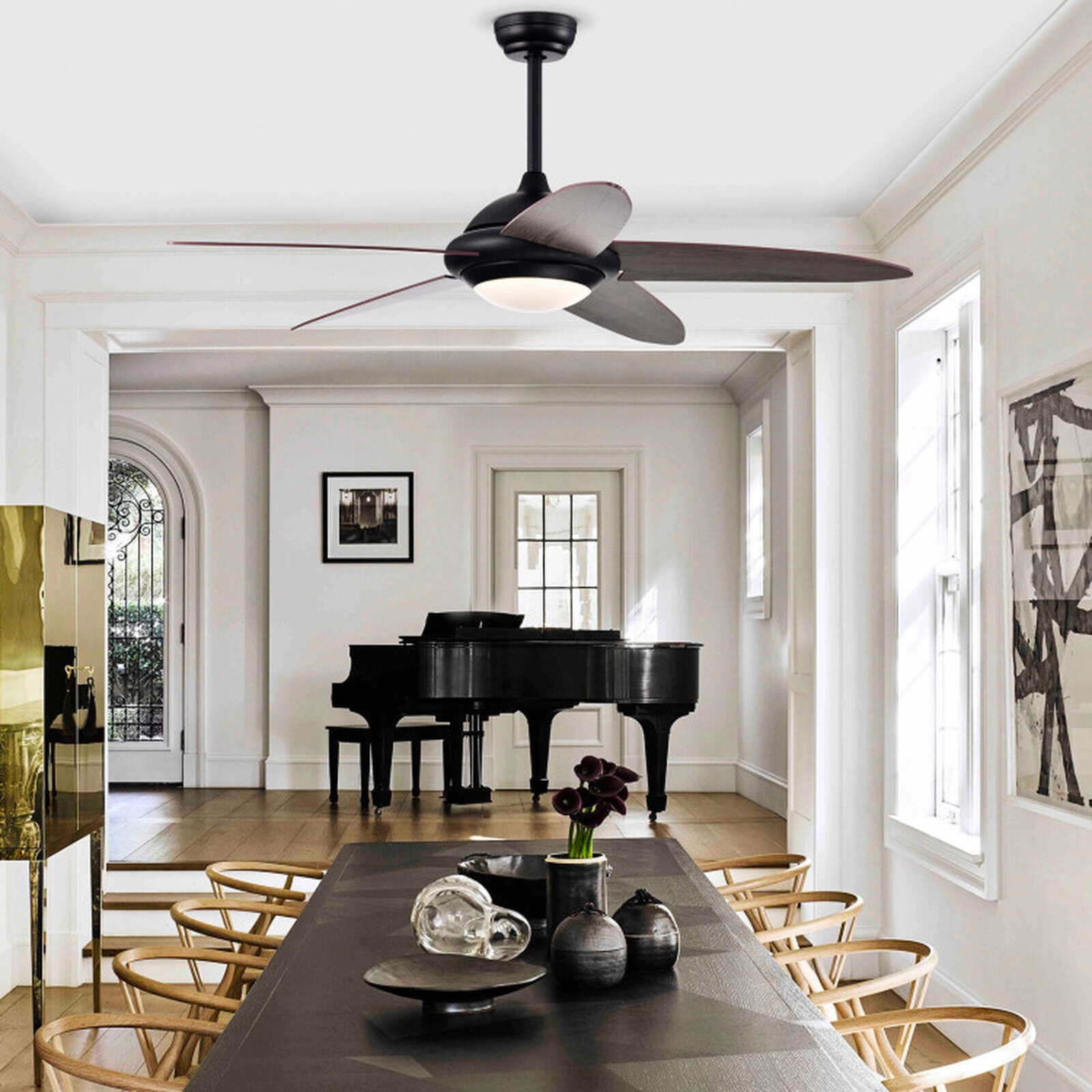 SUGIFT 52-in 3-Speed Reversible Ceiling Fan with LED Lights and 3 Lighting Colors 22W 5-Blade Black/Silver/White