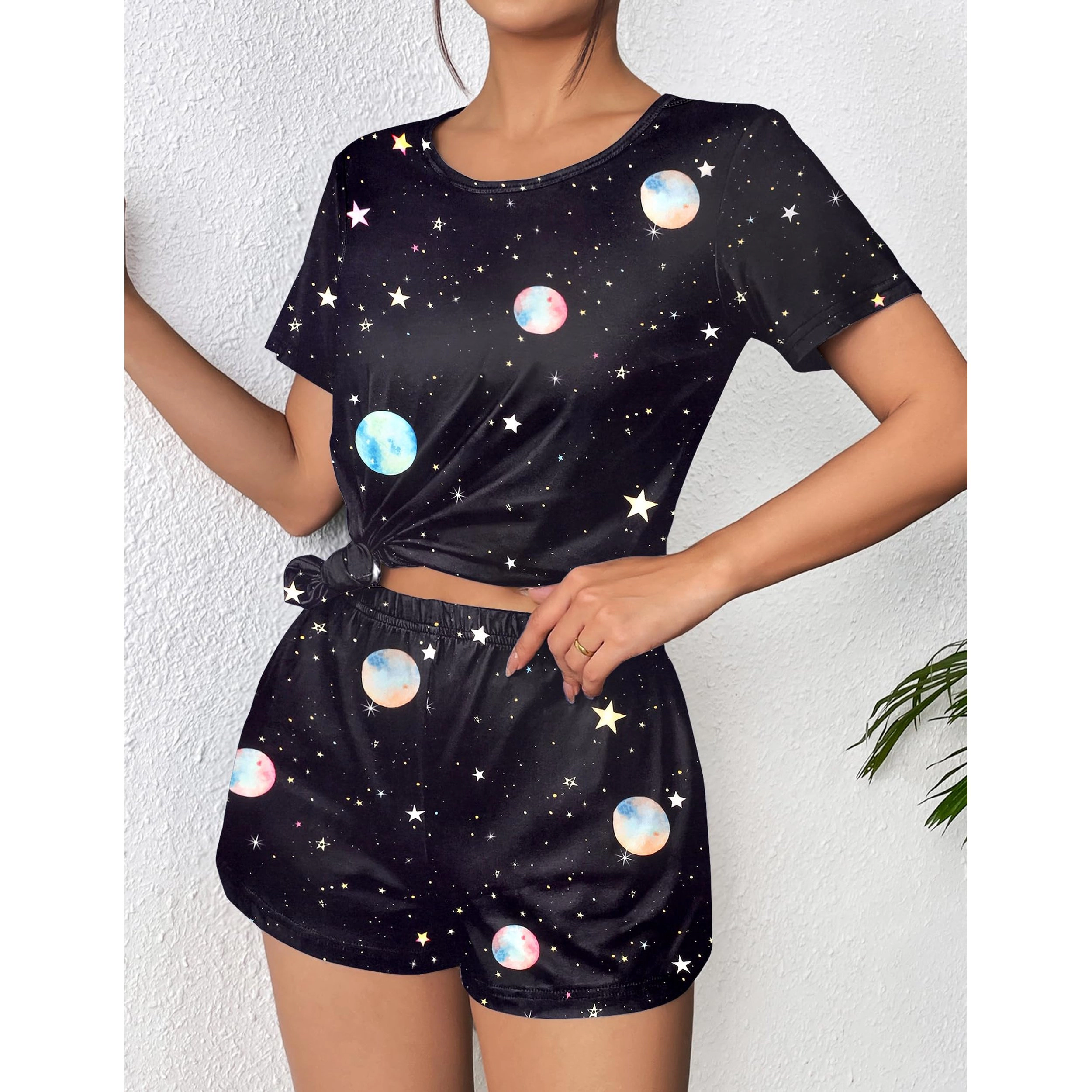 Ekouaer Women's Pajama Sets Short Sleeve Pjs 2 Piece Top and Shorts Sleepwear Comfy Soft Lounge