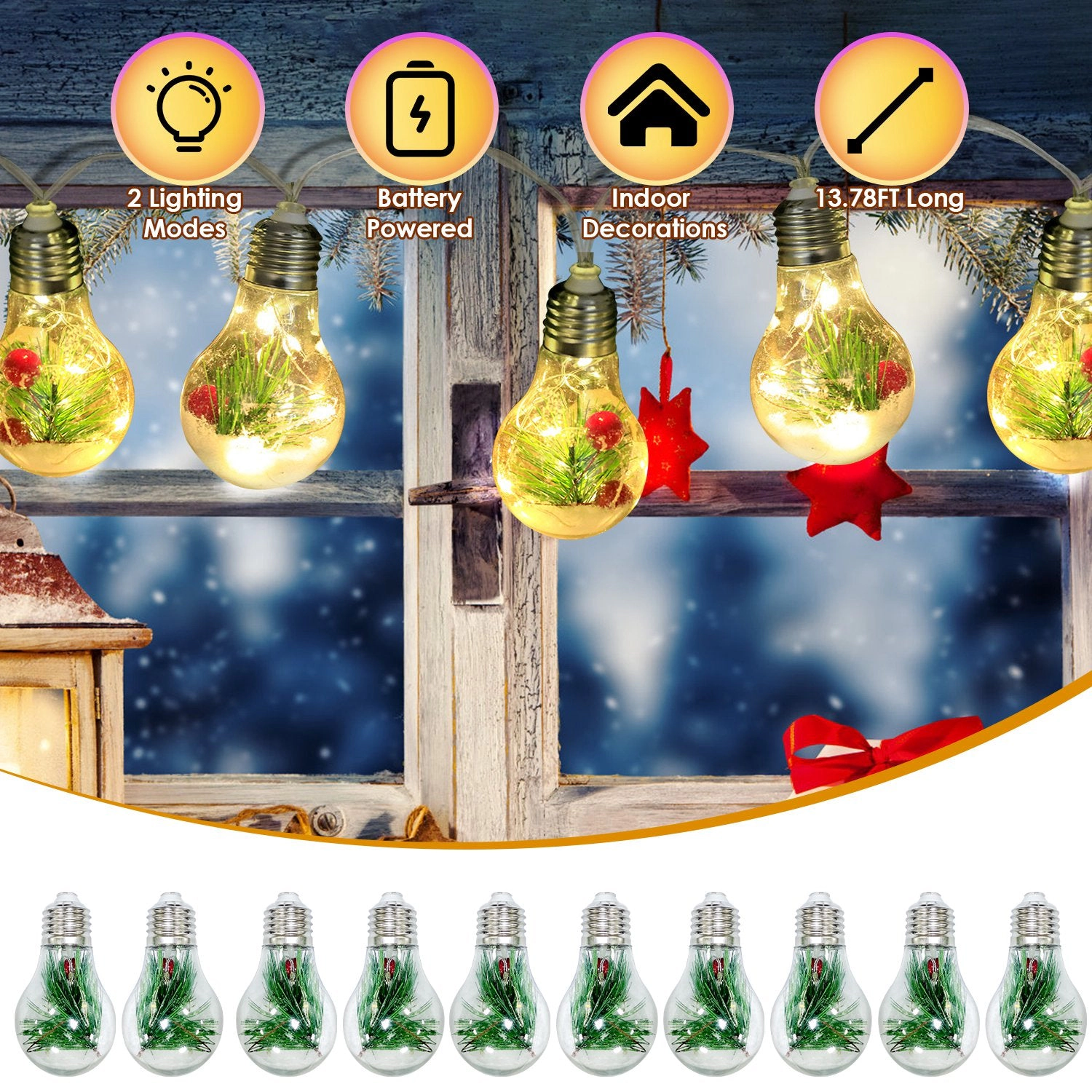 GBruno Battery-Powered Snow Globe String Lights
