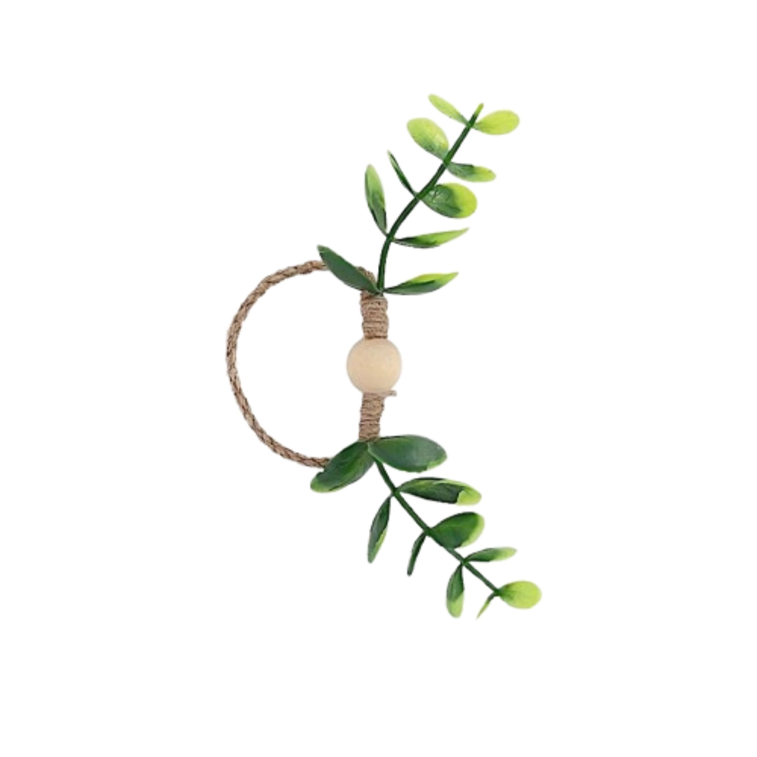 Home Collection 2-Inch Jute Napkin Rings with Eucalyptus Leaves -Set of 8
