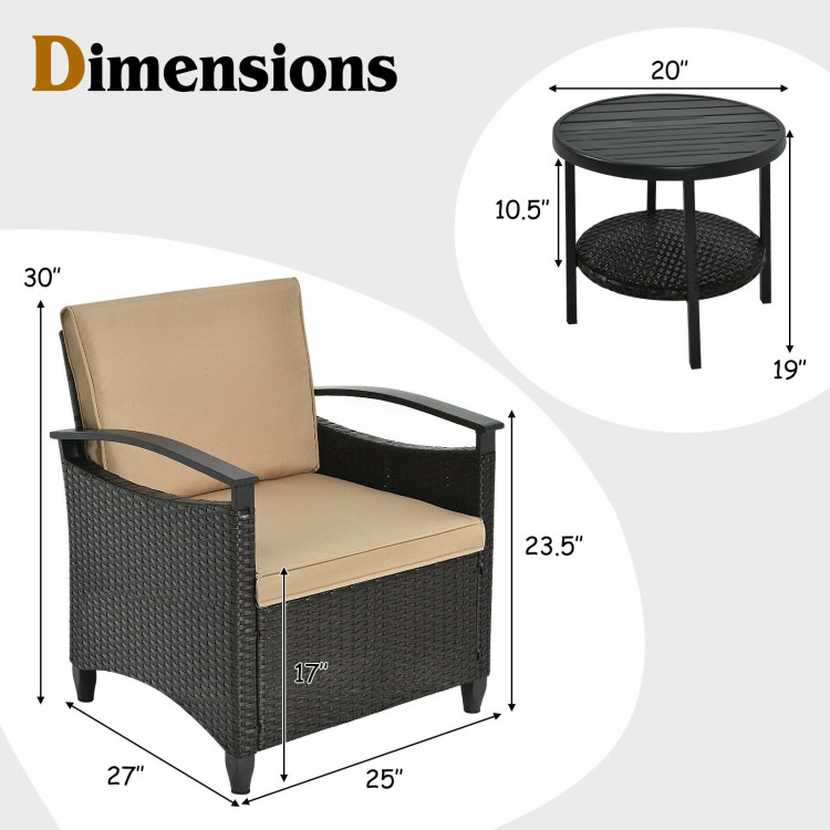 Hivvago 3 Pieces Patio Rattan Furniture Set Cushioned Sofa Storage Table With Shelf Garden