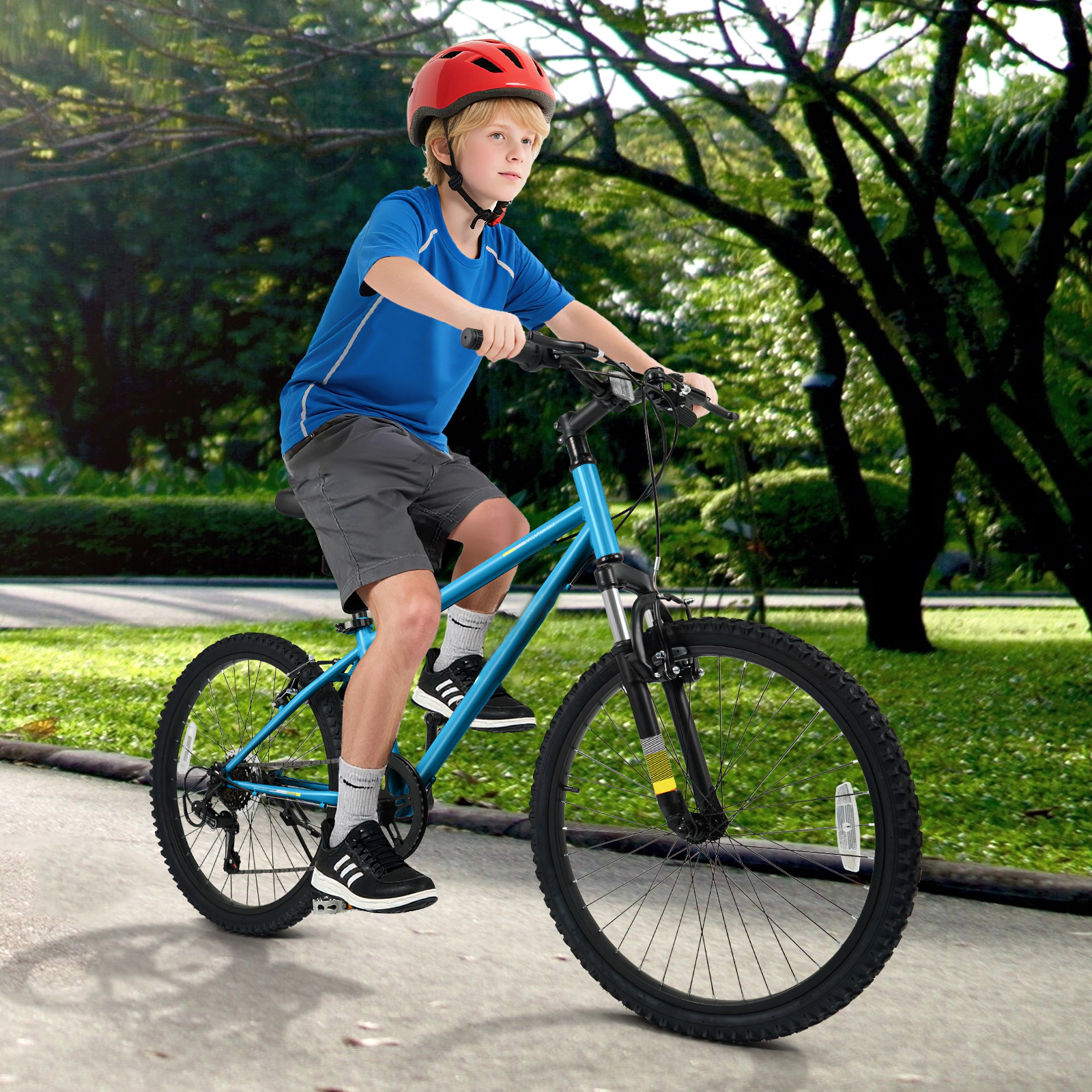 SUGIFT Blue Suspension Fork and Dual V Brakes Kids 24 Inch Mountain Bike 6 Speed