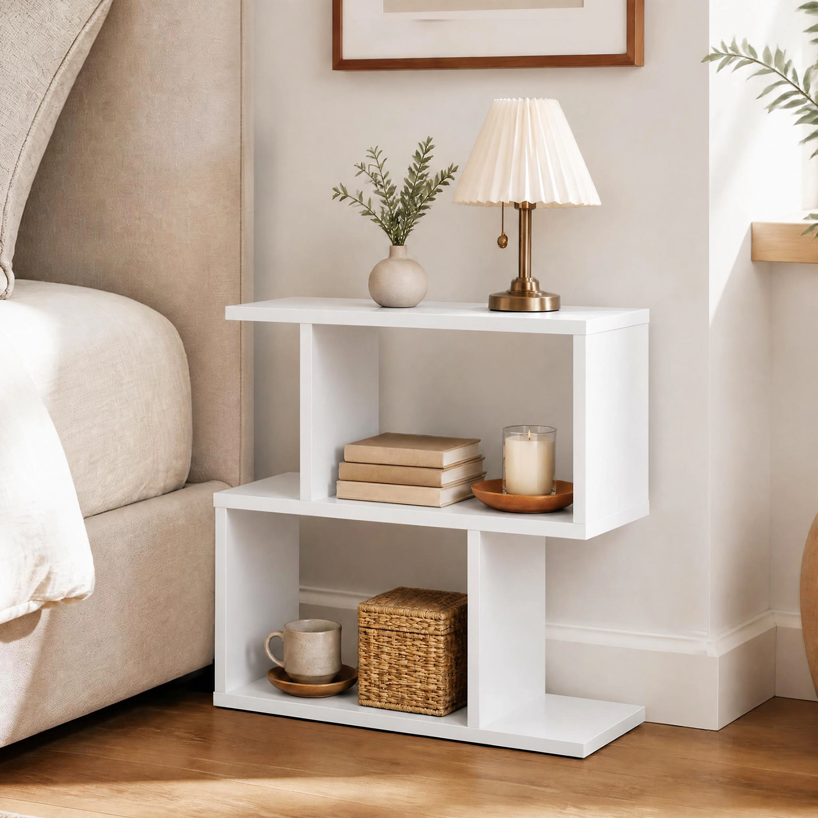 Costway 2 PCS 3-Tier S-Shape Bookshelf Freestanding Display Rack Storage Shelf White