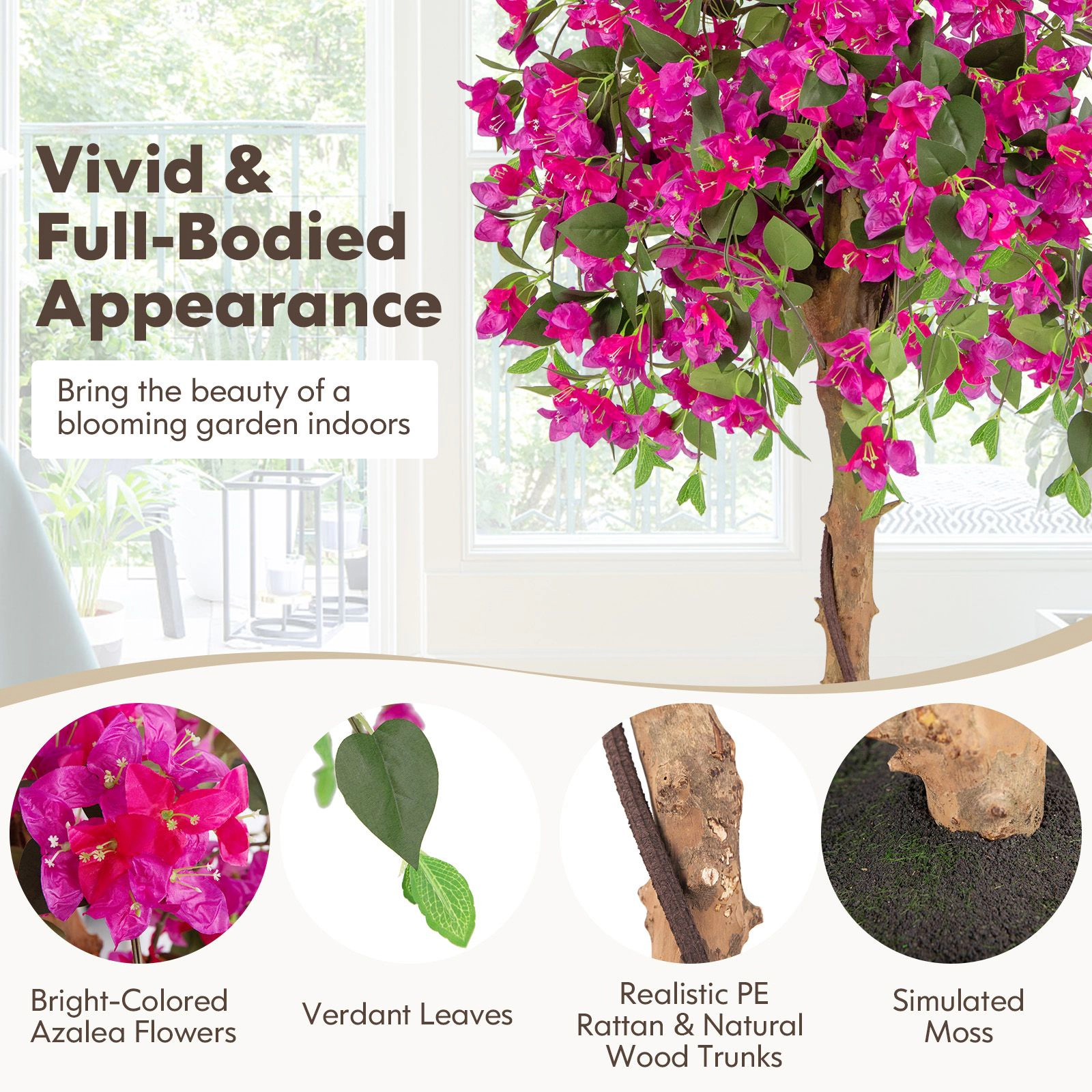 SlickBlue Unisex 53" Artificial Azalea Tree Potted Plant