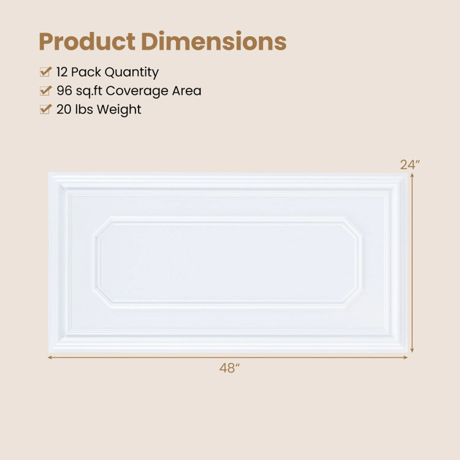 SUGIFT 12-Piece 3D PVC Ceiling Covering Panels 48 x 24 in Each Paintable Easy-Clean White Set for Grid or Glue