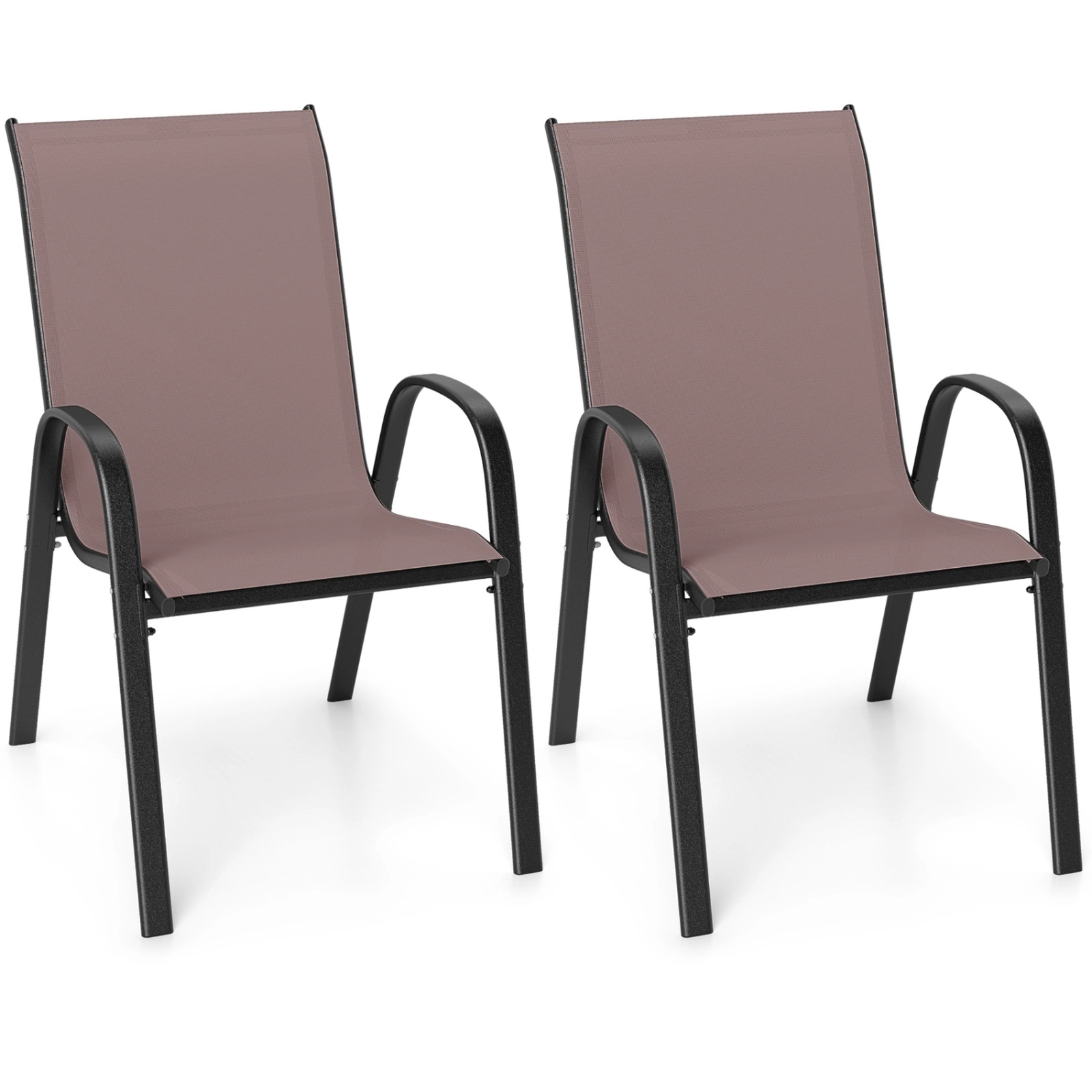SUGIFT Set of 2 Stackable Patio Dining Chairs with Armrests 35.5-in Tall 330-lb Capacity Brown Fabric Gray Frame