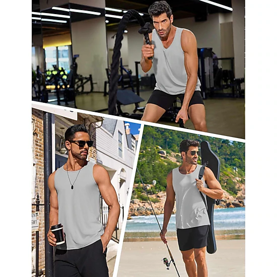 Pinspark Mens Solid Light Pink Tank Tops Sleeveless Scoop Neck Casual Summer Tees