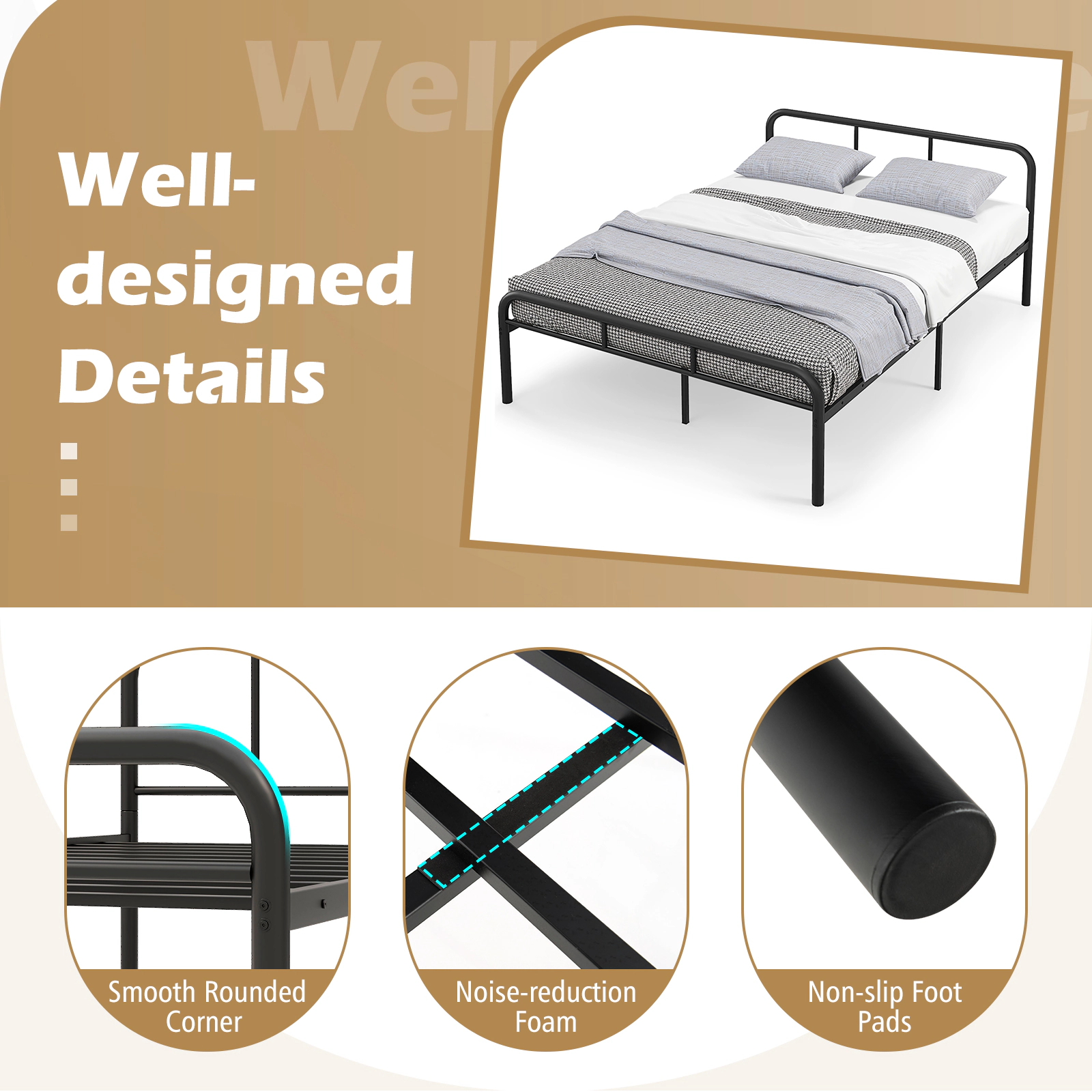 SUGIFT Black Headboard and Footboard No Box Spring Needed Full Size Metal Bed Frame