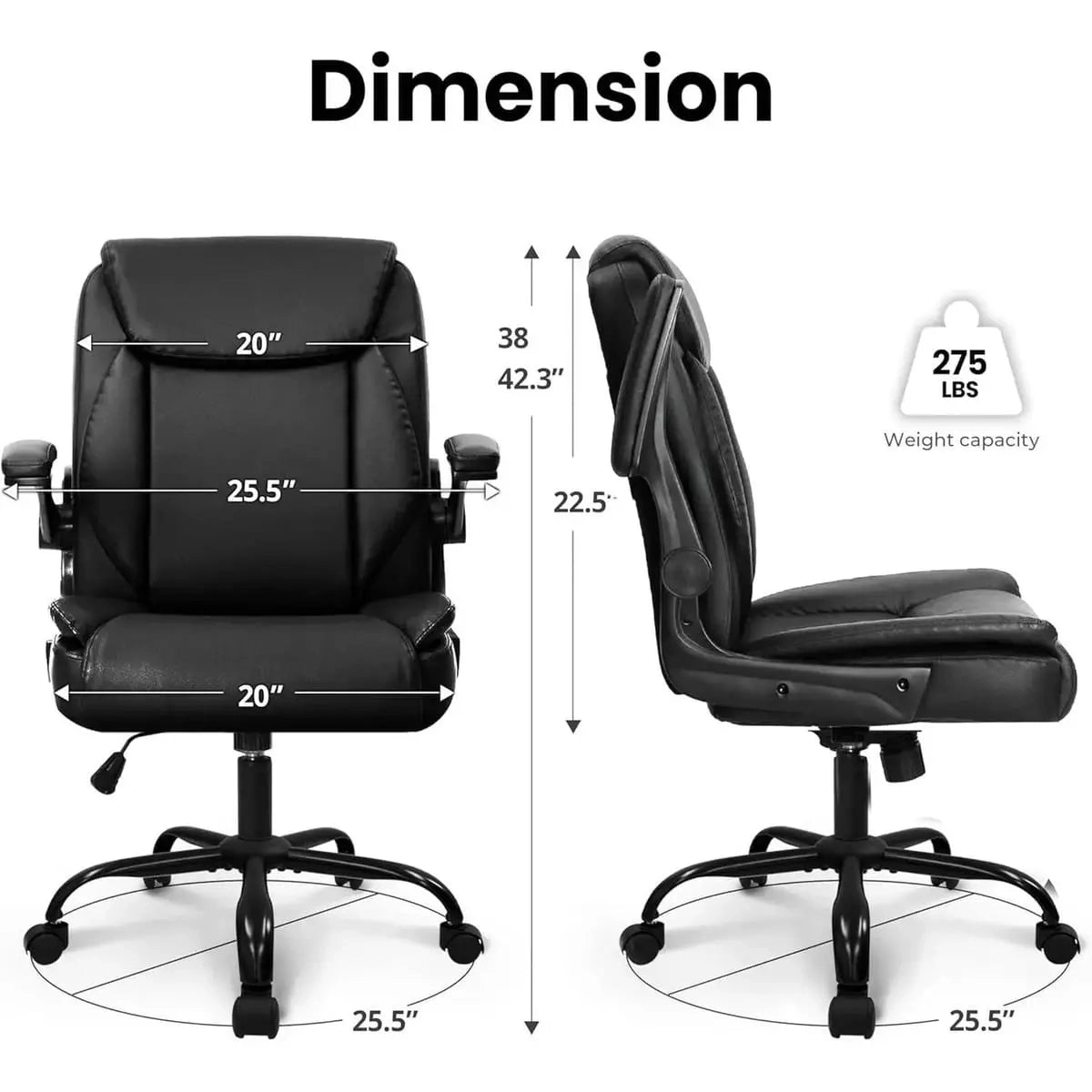 Platinum-Level Office Chairs Big And Tall Leather Ergonomic Office Chair With Flip Up Arms 360 Degree Swivel Height