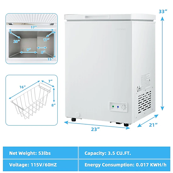 Slickblue Compact Chest Freezer with 7-Setting Control, White