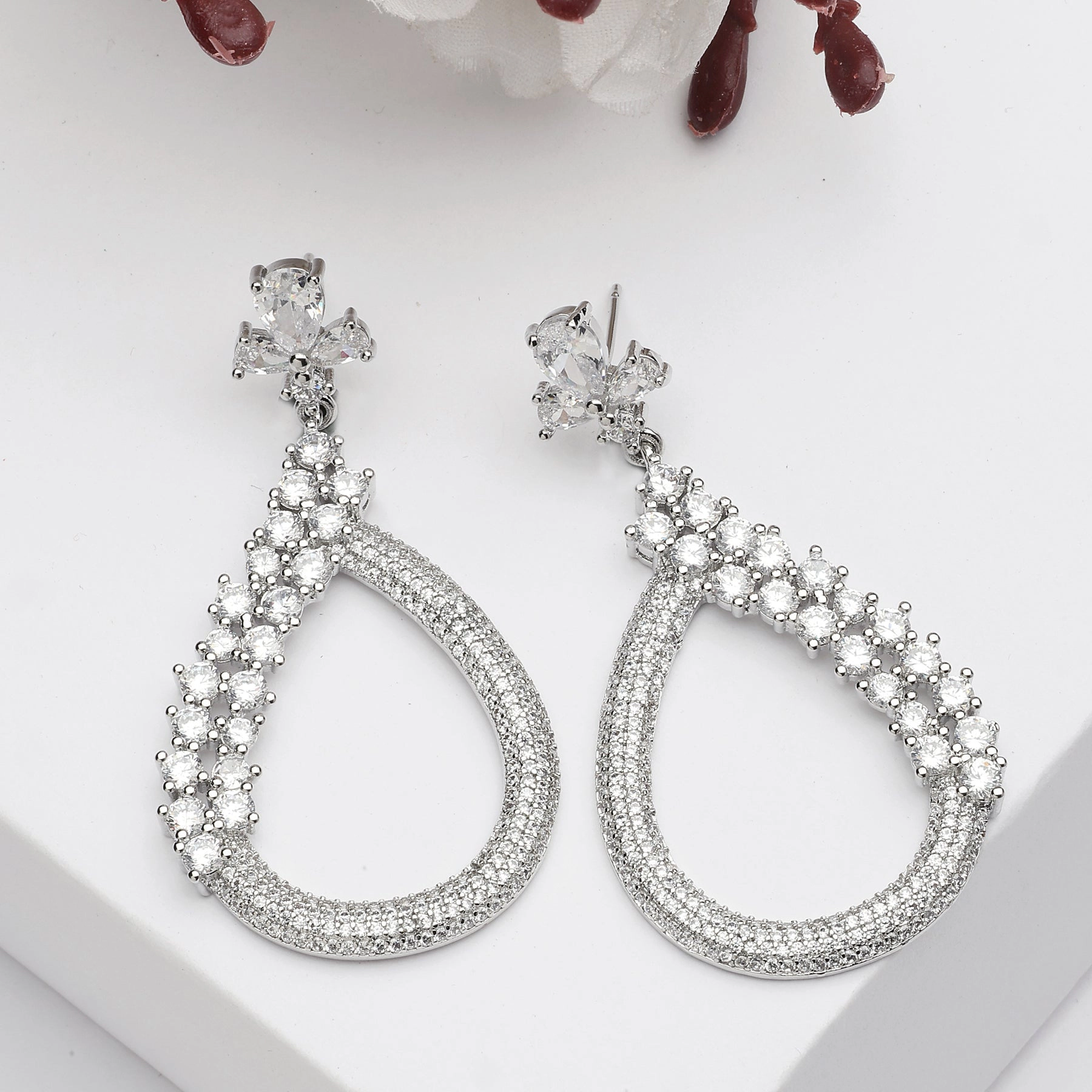 AGP PARIS Womens Diva Sparkling Almond Shaped Drop Earrings