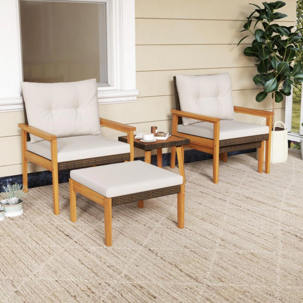 Hivvago 5 Piece Rattan Furniture Set With Square Coffee Table-White