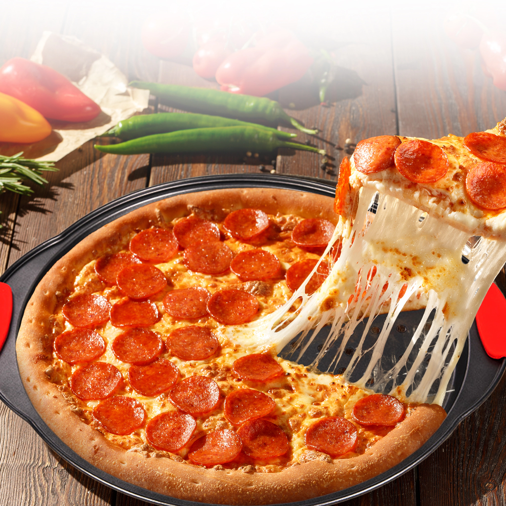 Cheer Collection 13-Inch Perforated Nonstick Pizza Pan with Silicone Grips
