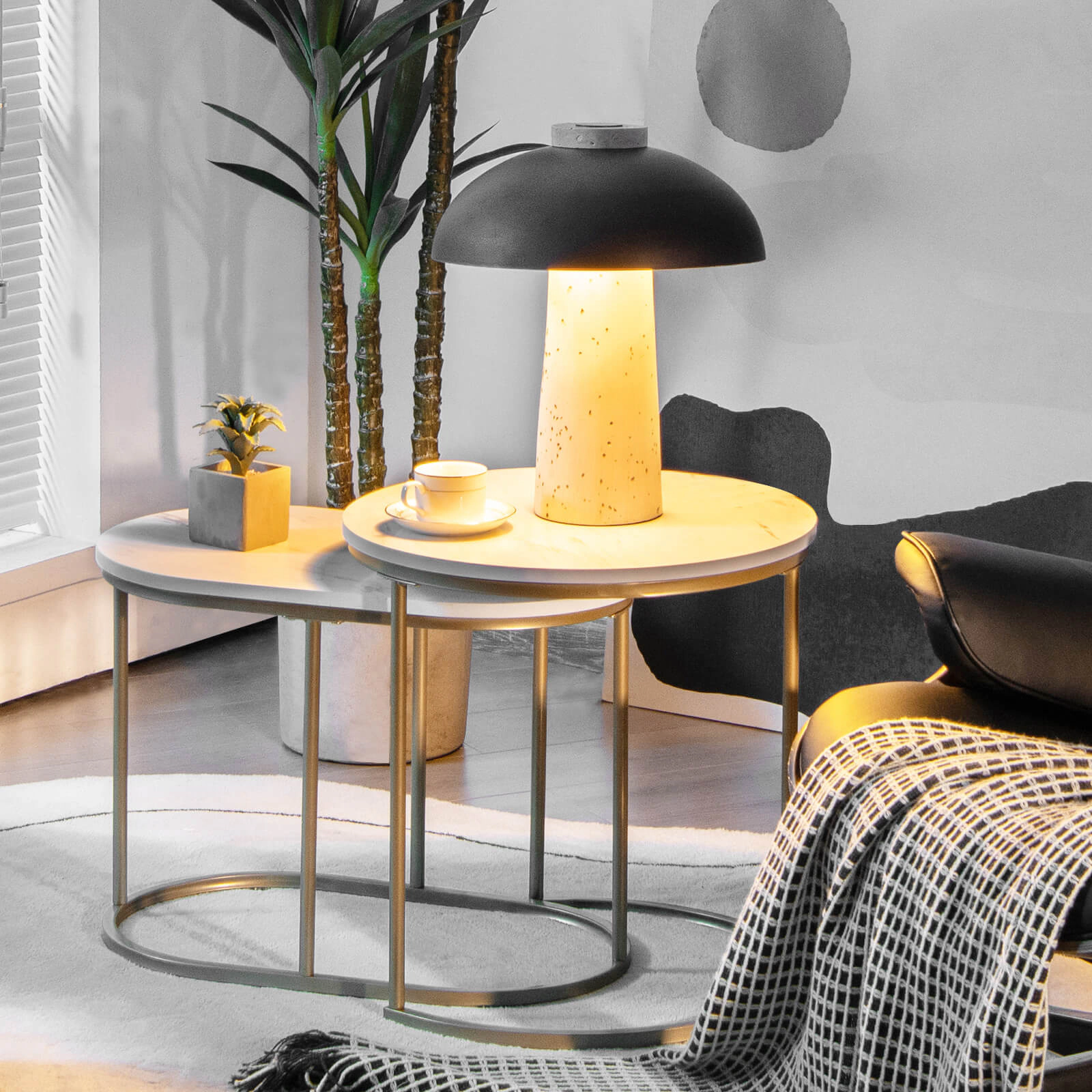 SUGIFT Modern Nesting Coffee Table Set of 2 with MDF Tops Accent Tables 22-lb and 44-lb Capacity Marble and Golden
