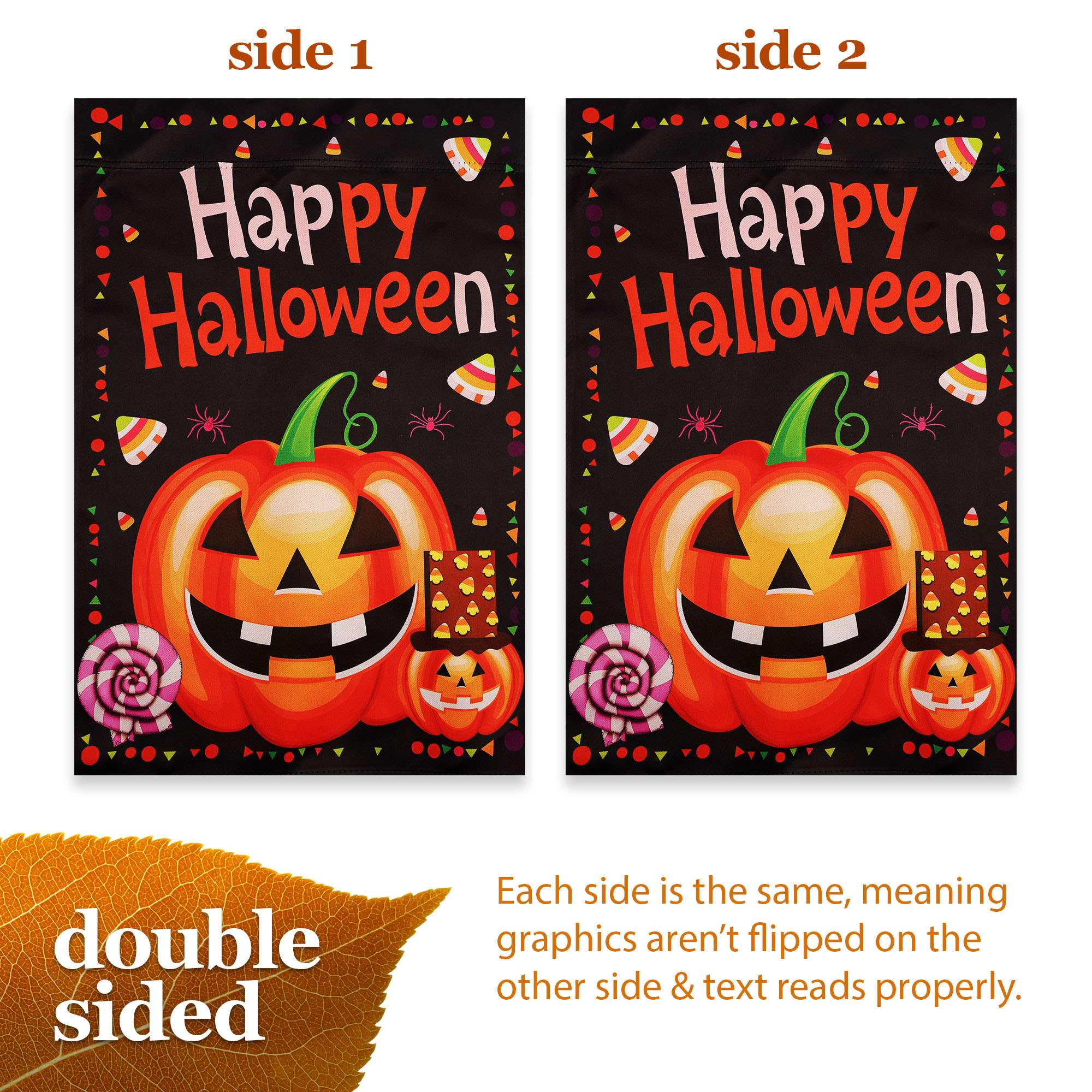 G128 Happy Halloween Pumpkin Candy 12x18 Double-Sided Garden Flag