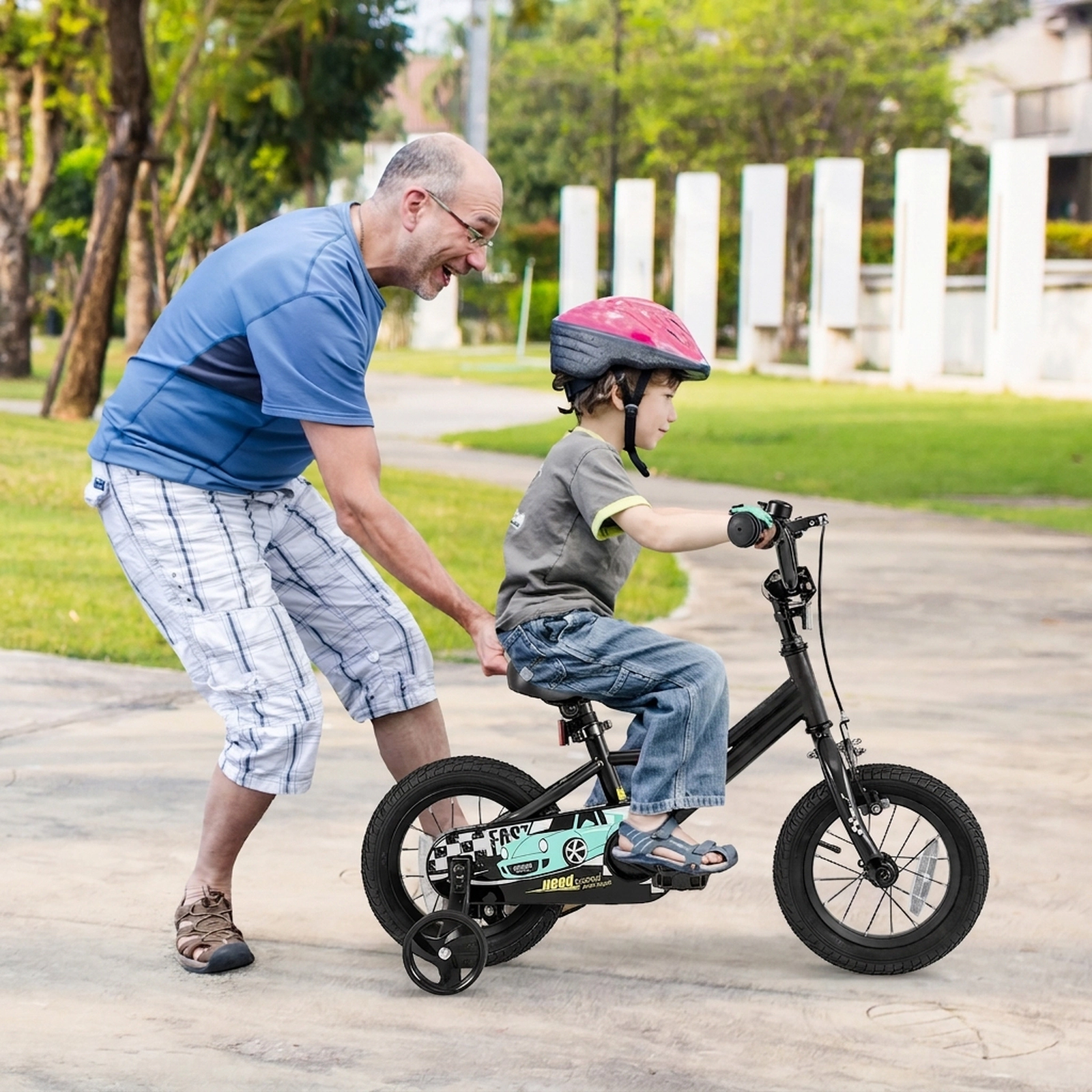 12-in Kids Bike Low-Step Frame Removable Training Wheels Ages 3-4 Black Bicycle Hand Brake Bell 100-lb Seat Capacity
