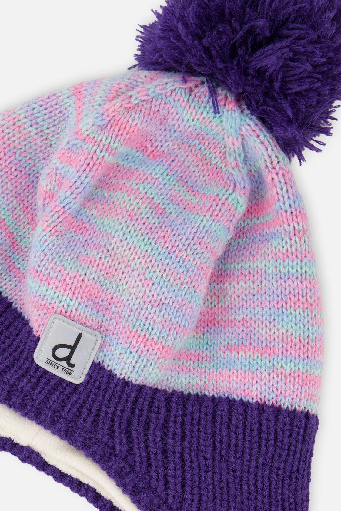 Deux par Girls Vertical Striped Winter Peruvian Knit Hat with Pompom