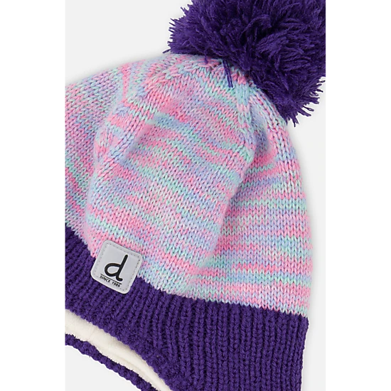 Deux par Deux Girls Vertical Striped Winter Peruvian Knit Hat with Pompom