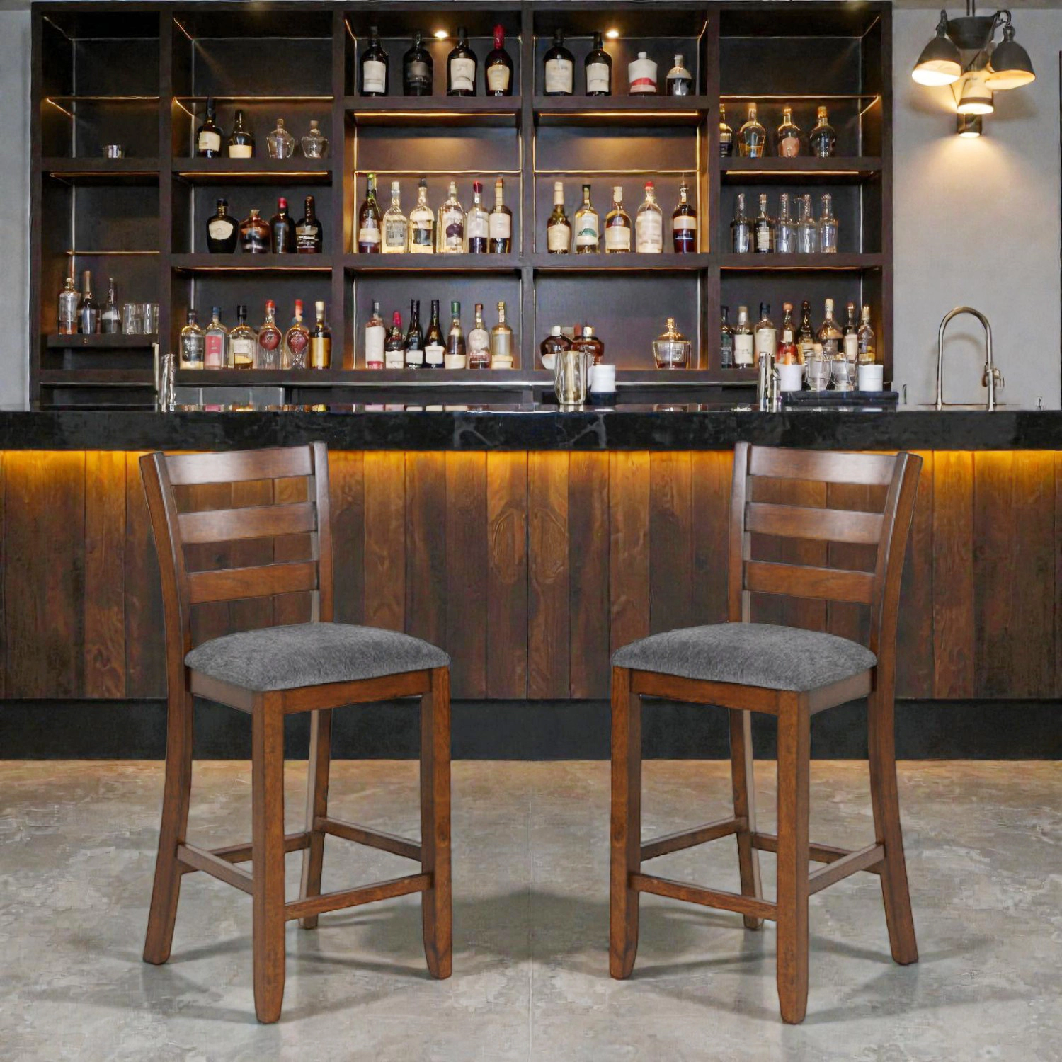 Hivvago Set of 2 Fabric Upholstered Counter Stools with Sturdy Rubber Wood Legs