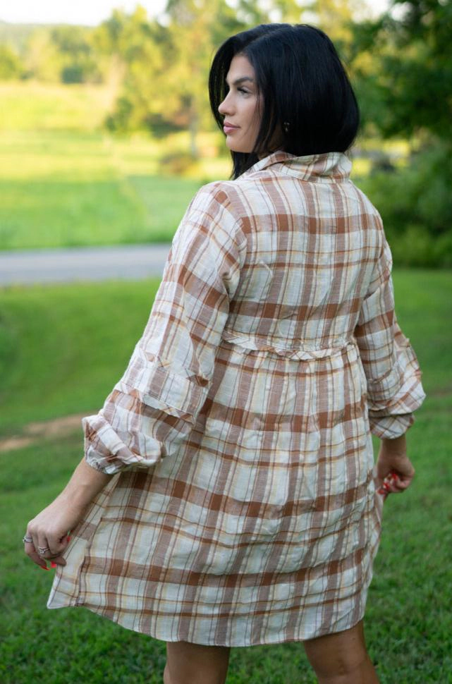 Threaded Pear Women's Dana Plaid Babydoll Dress