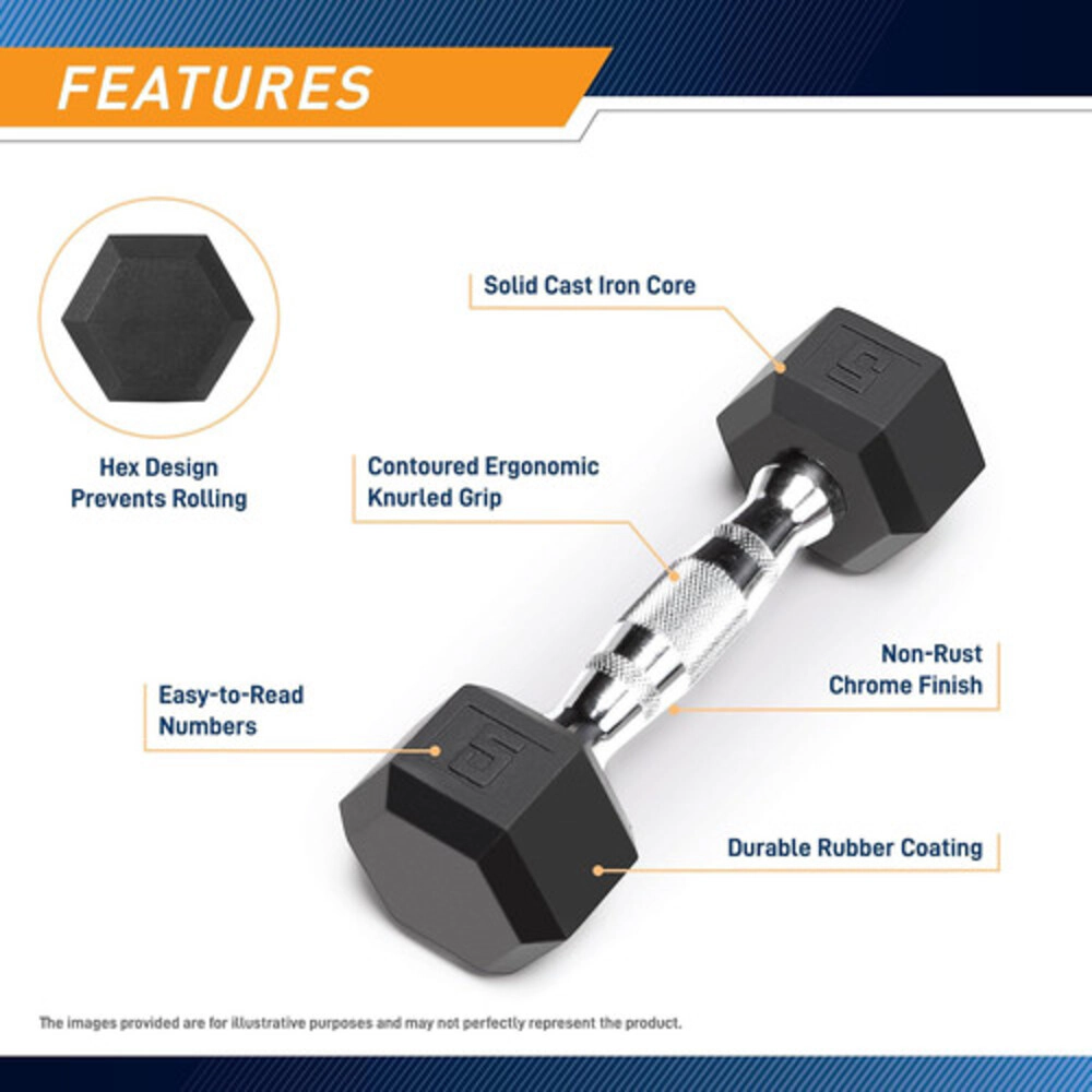 Radiant Essence Unisex Rubber Hex Dumbbell 5 lb