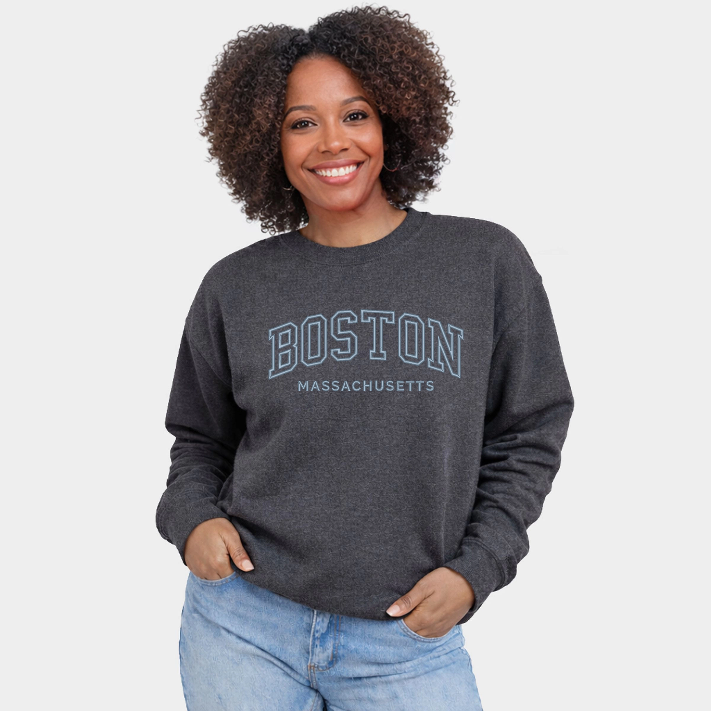 Simply Sage Market - Embroidered Boston Massachusetts  Women's Graphic Sweatshirt