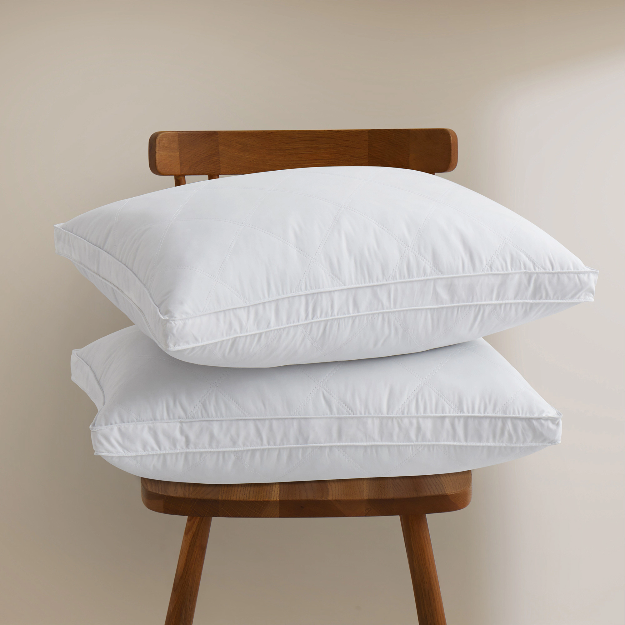 PeaceNest Goose Feather Bed Pillows with Diamond Quilting,Medium-Firm Support,Set of 2