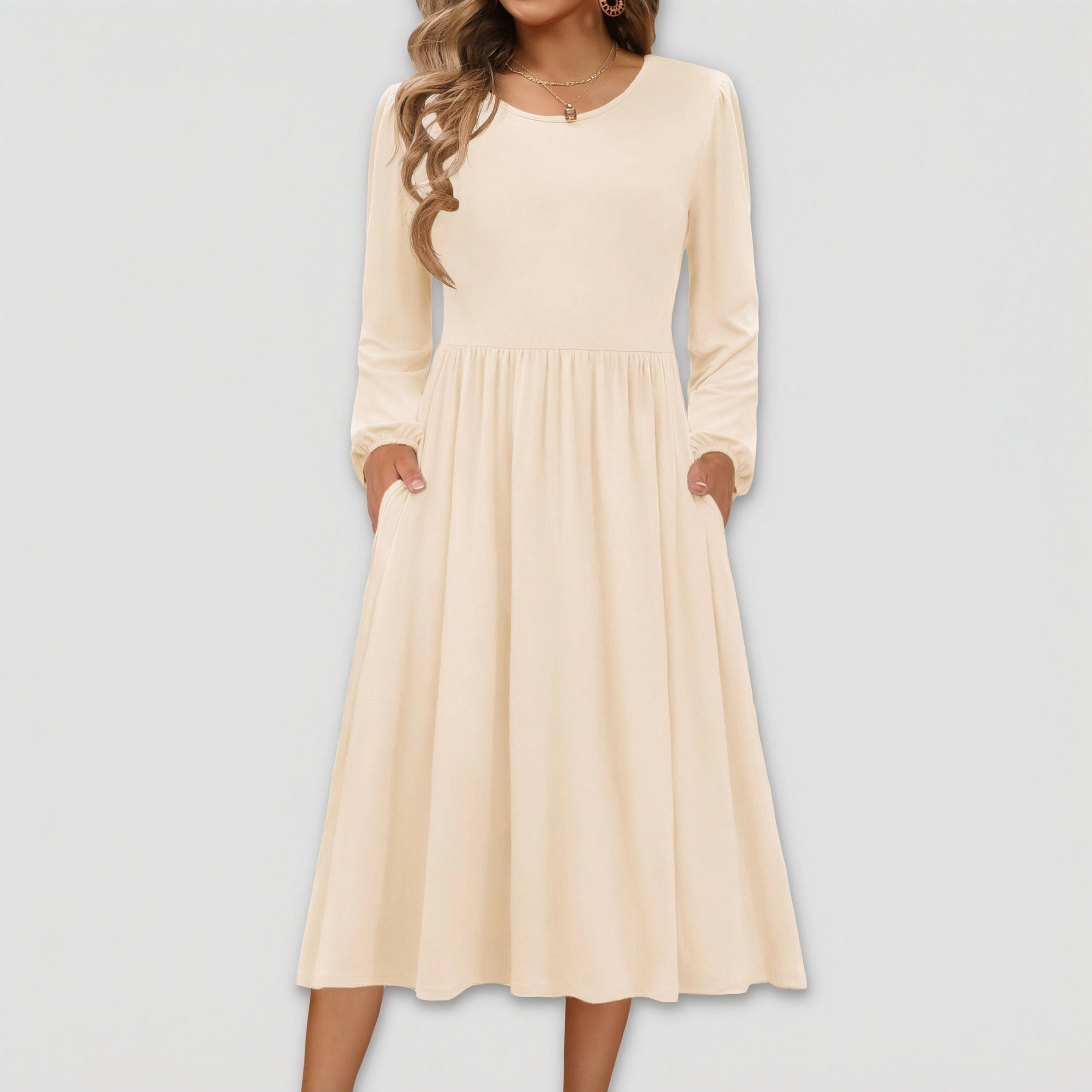 Zeagoo Women's Round Neck Long Sleeve Midi Dress
