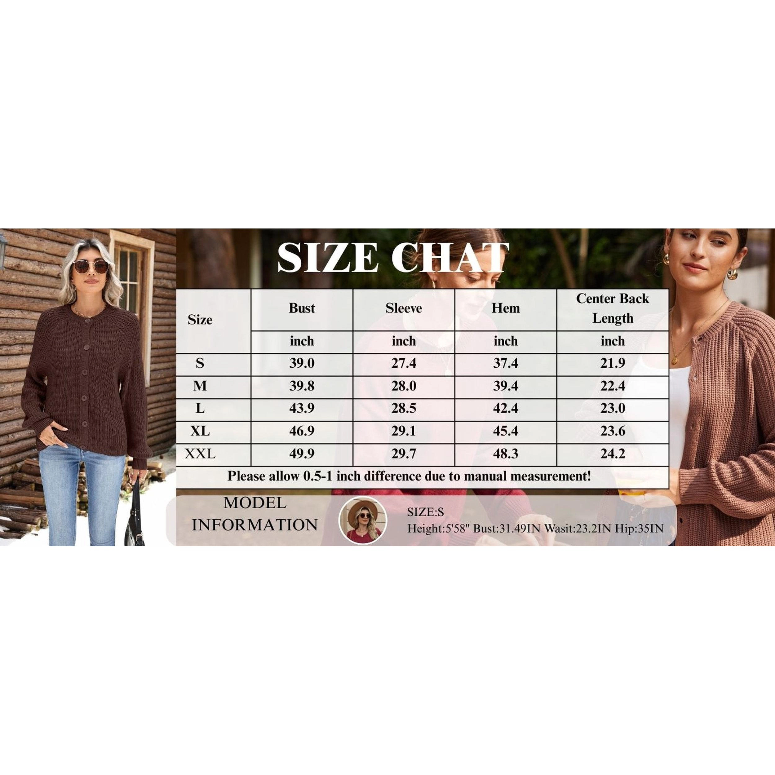 Zeagoo Women's Long Sleeve Chunky Knit Crew Neck Button Down Cardigan