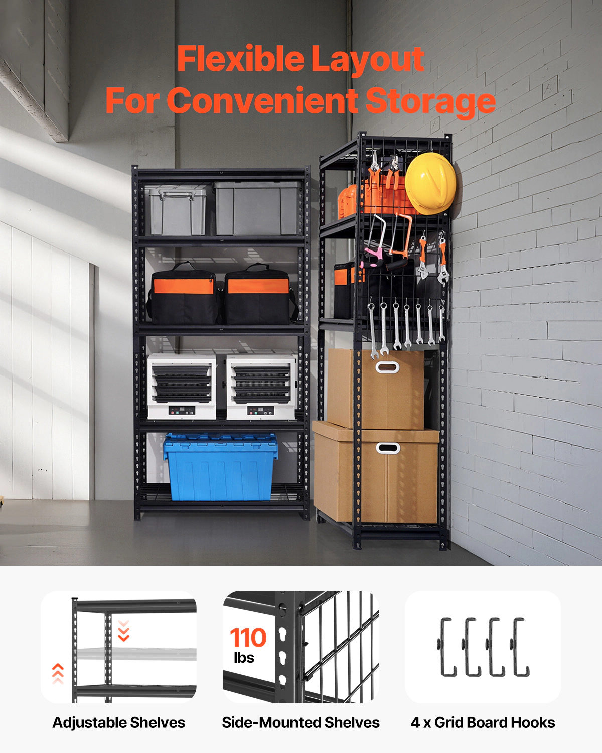 HONGGE Storage Shelves Heavy Duty Garage Shelving Adjustable Metal Shelves for Industrial Shelving Unit Utility Shelf