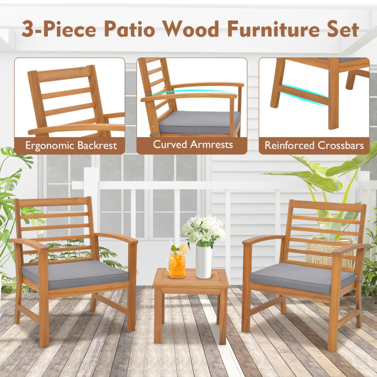 Hivvago 3 Pieces Outdoor Furniture Set With Soft Seat Cushions