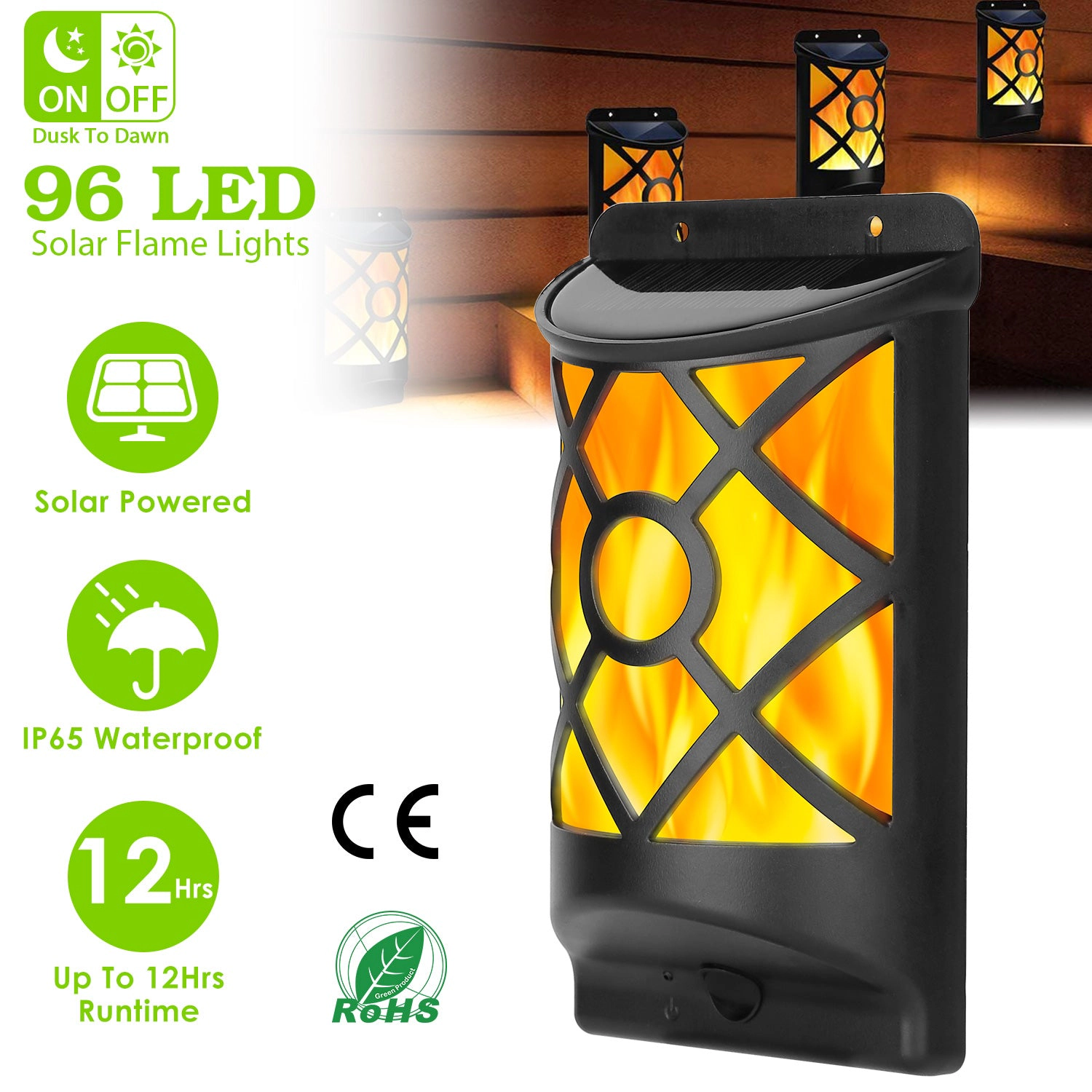 GBruno 96-LED Solar Flame Wall Light