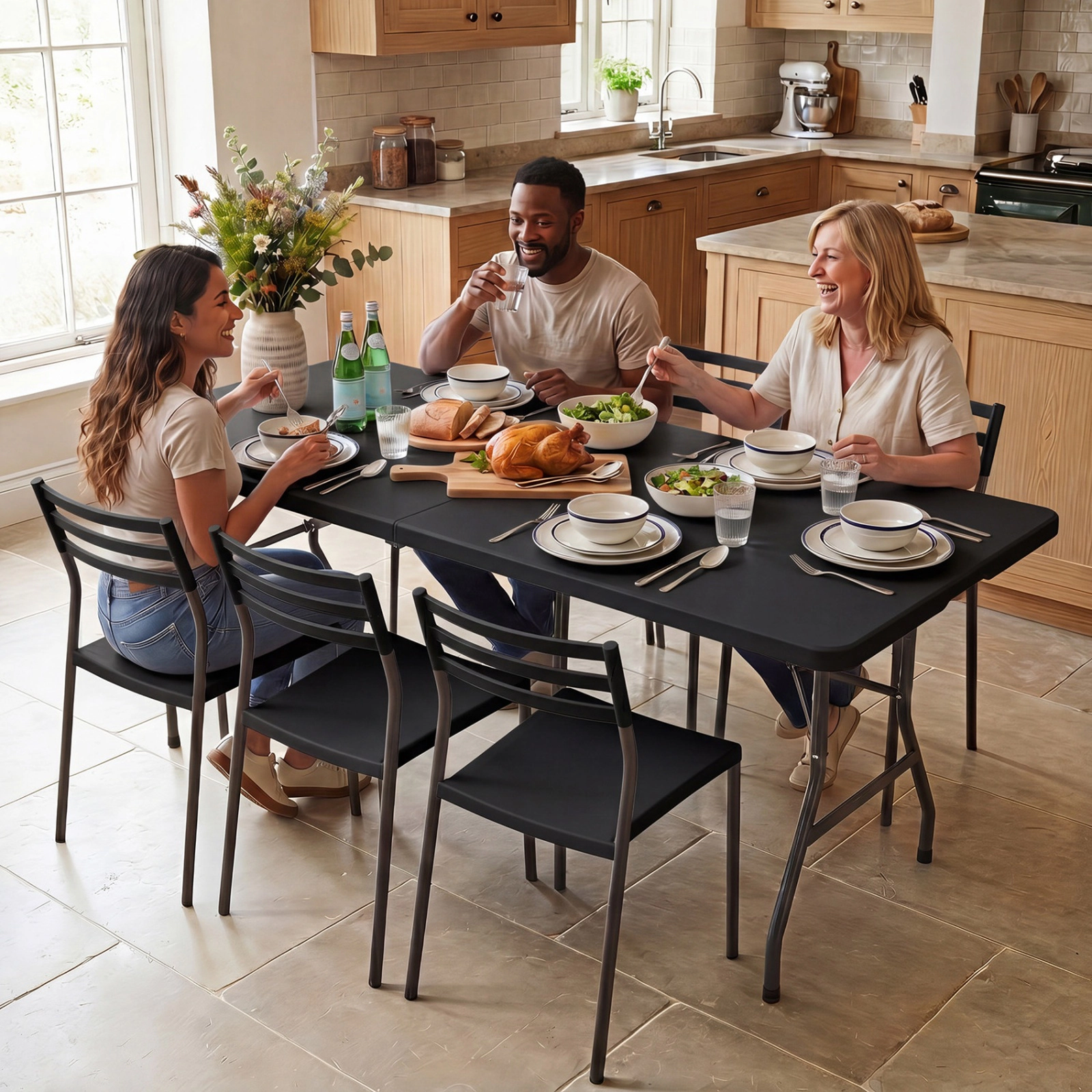 SUGIFT 6 ft Fold-in-Half Camping Table Black HDPE Portable Outdoor Table