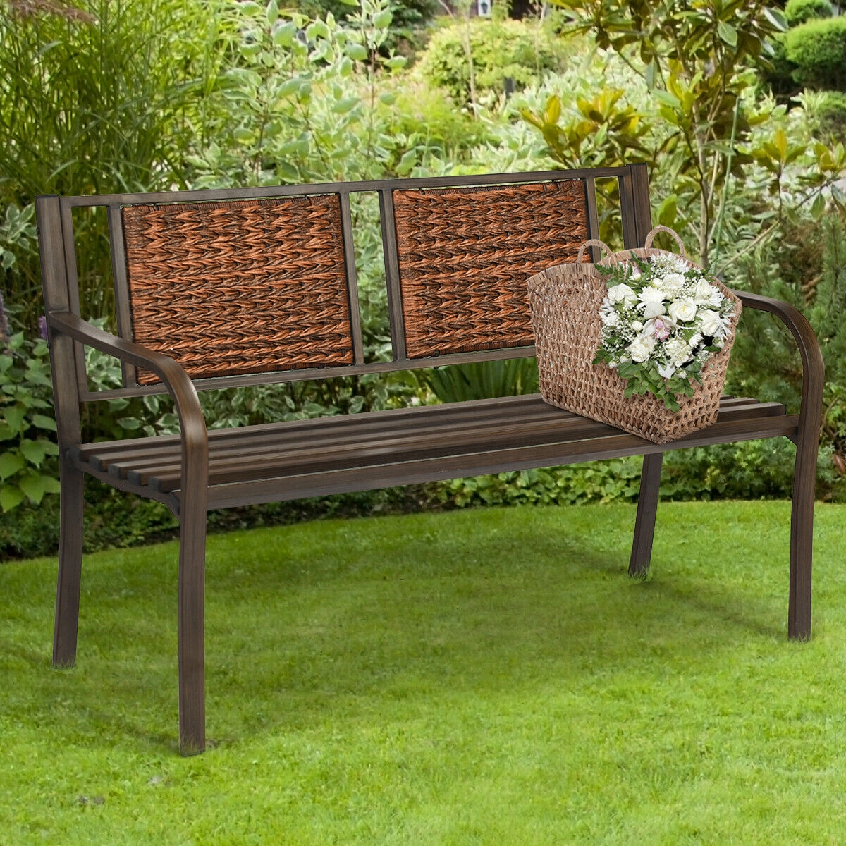 LJG Patio Garden Bench with Powder Coated Steel Frame for Lawn