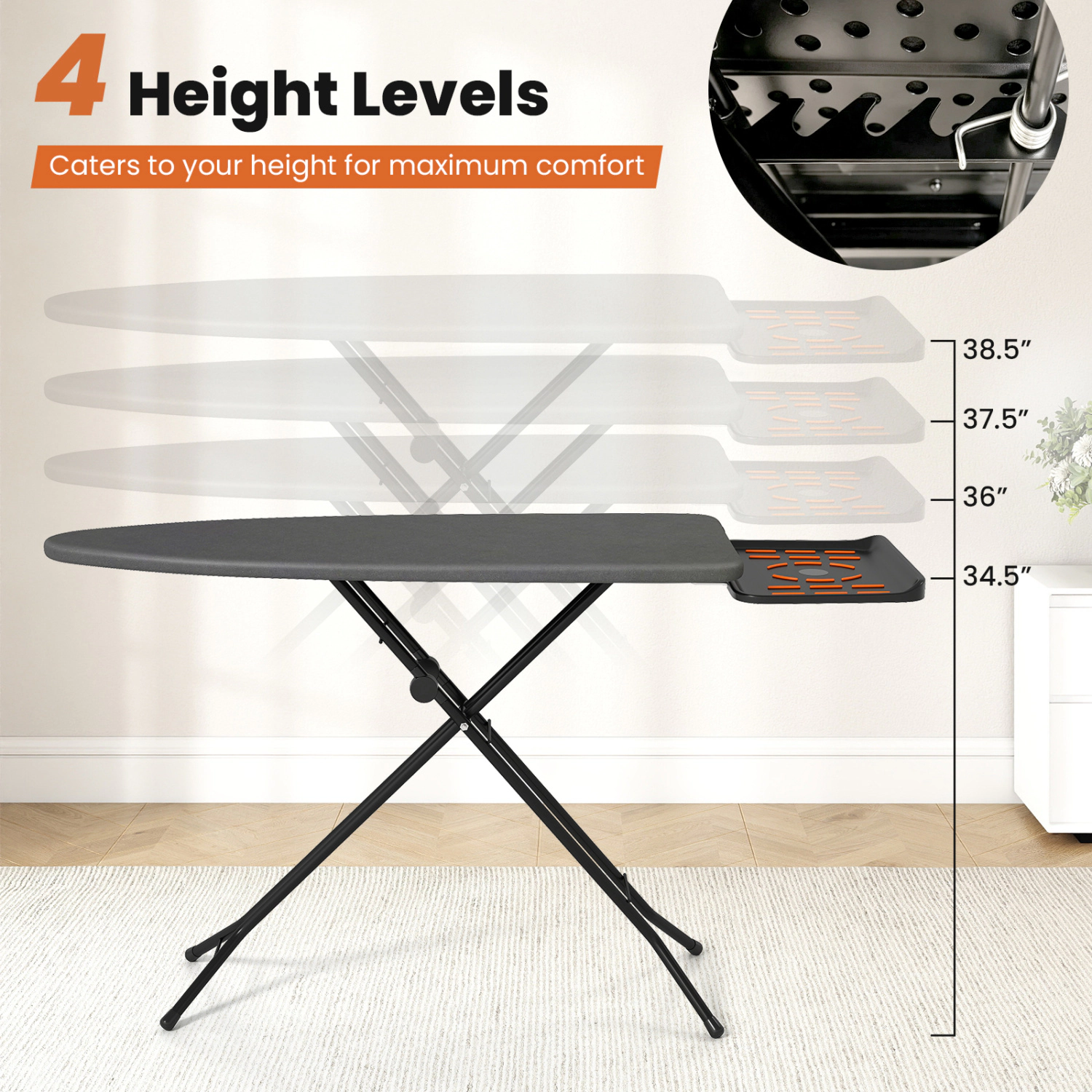 LJG Foldable Full Size Ironing Board with Collapsible Iron Rest for Laundry Room