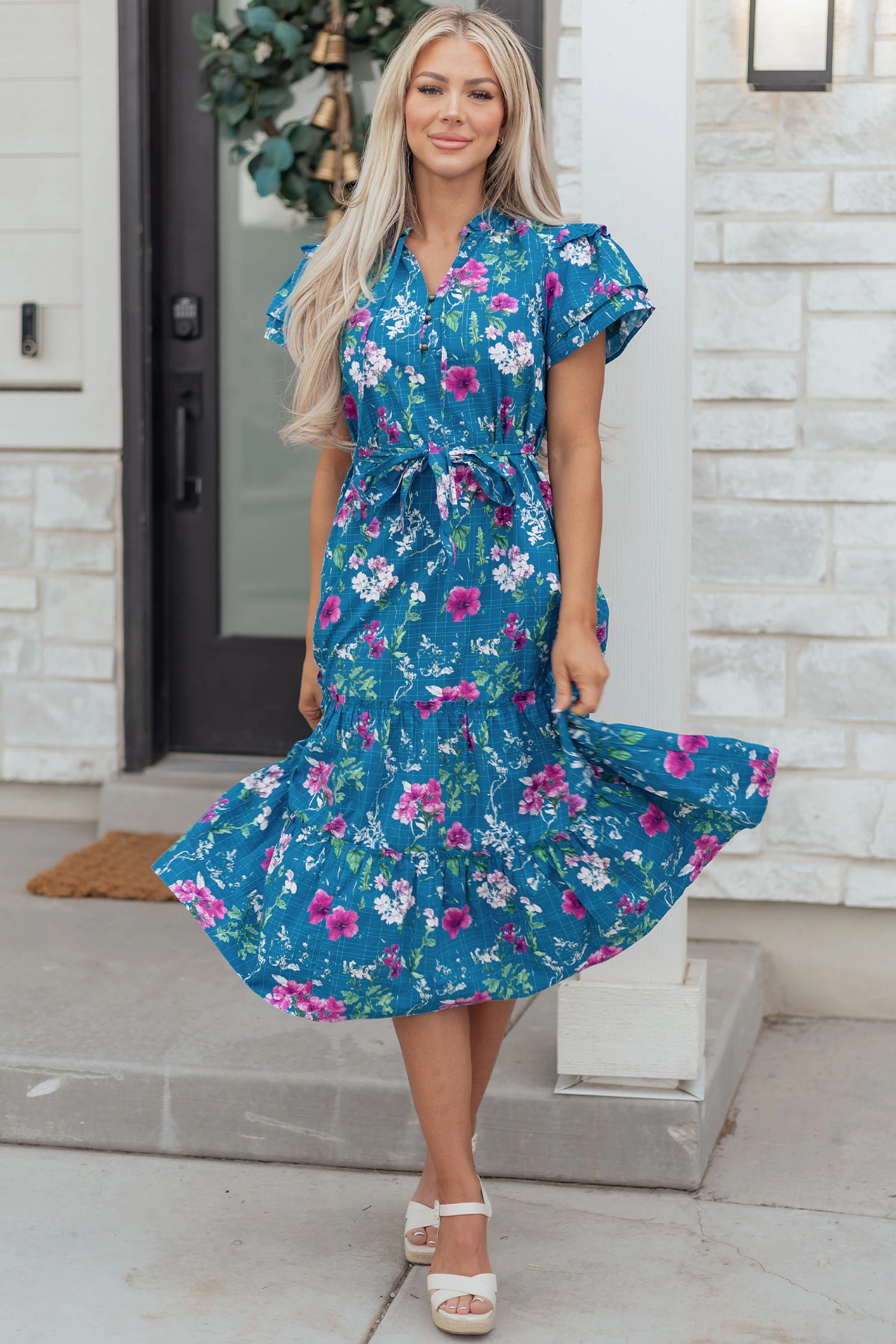 Threaded Pear Women's Tessa Tie Belted Long Dress