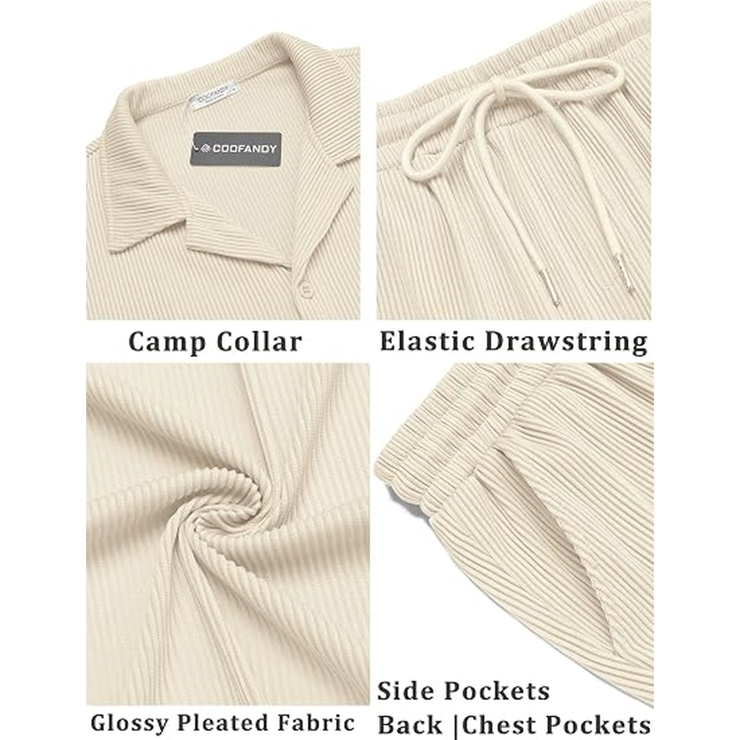 COOFANDY Men's Regular Fit Short Sleeve Button Down Shirt and Drawstring Shorts Two Piece Set