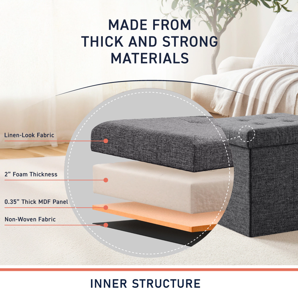 Ornavo Home 15" Collapsible Square Cube Storage Ottoman, Perfect for Dorms, Livingroom and Bedroom