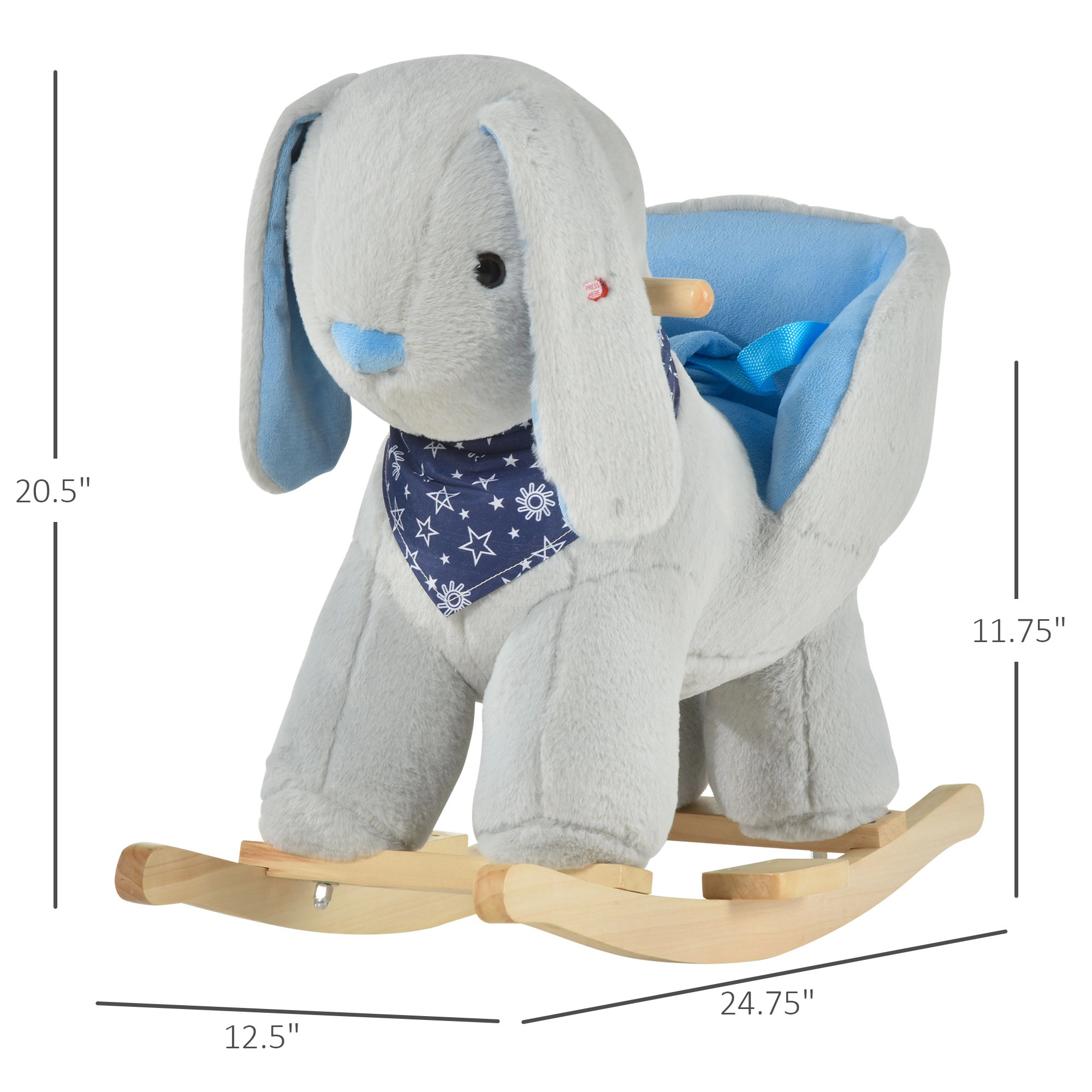 HONGGE Plush Bunny Rocking Horse for Toddlers 18-36 Months with Lullaby Music & Wood Base, Gray