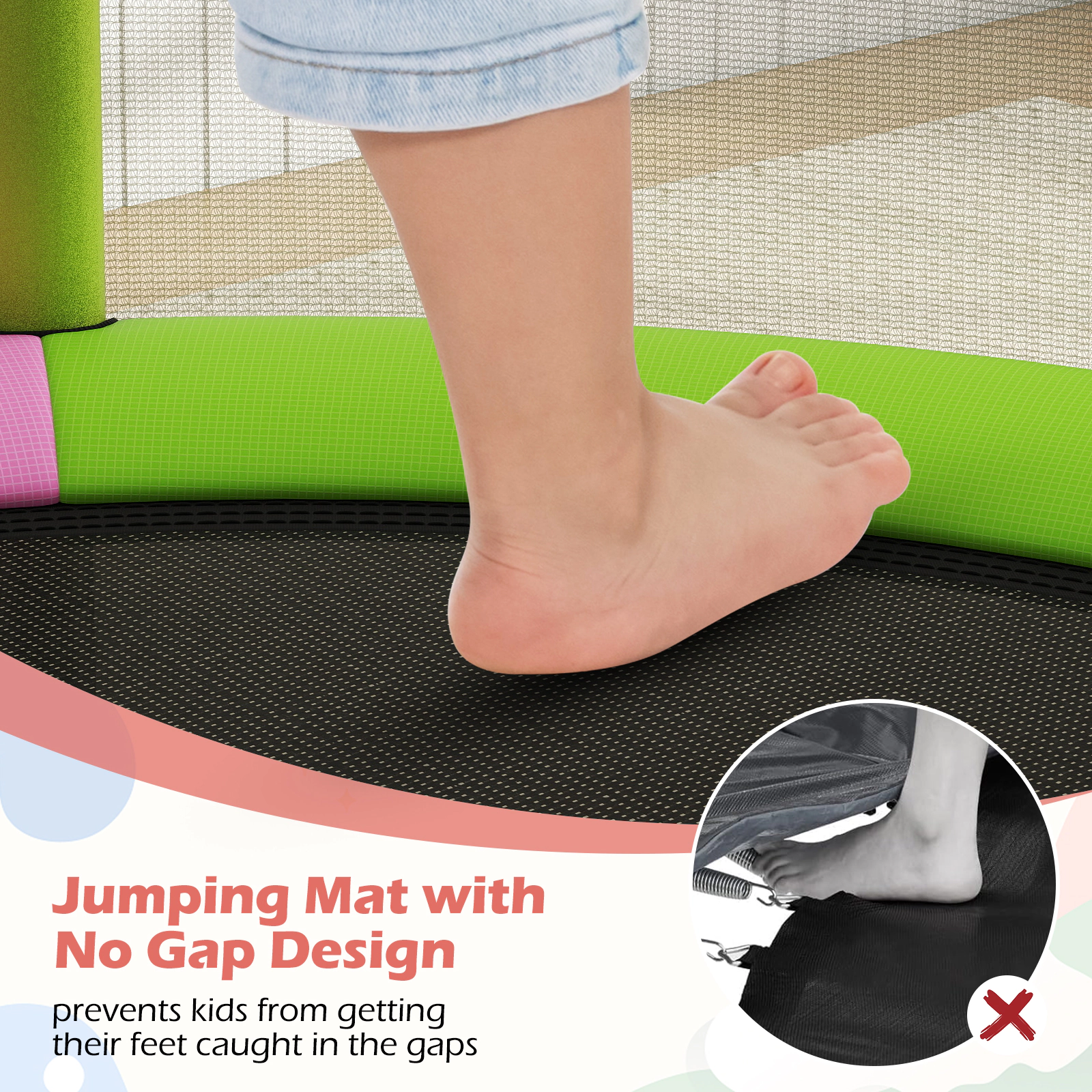 55-in Indoor Kids Trampoline 8 Accessories 440-lb Capacity Gym Bar Basketball Hoop Hammock Punching Bag Ages 3-6