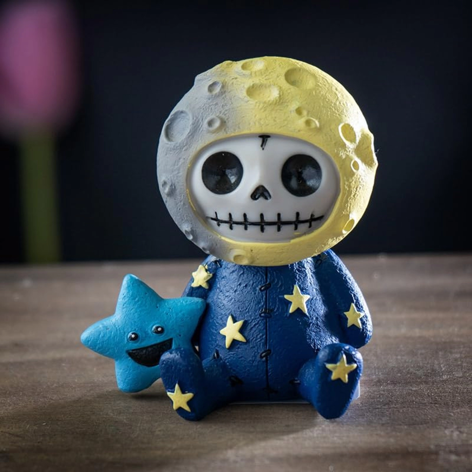 Pacific Giftware Furrybones Luno Figurine Skeleton in Moon Costume with Blue Star Friend 3 inch