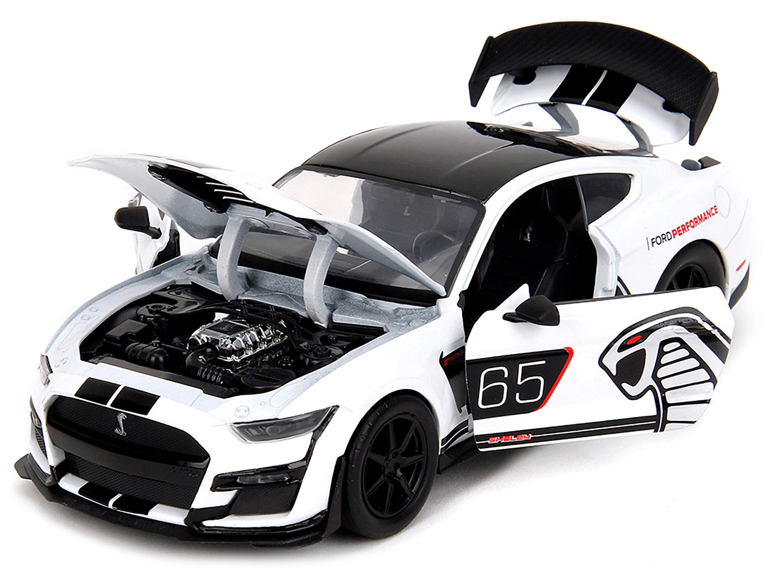 Jada 2020 Ford Mustang Shelby GT500 #65 White with Black Top and Stripes "Ford Performance" "Bigtime Muscle"