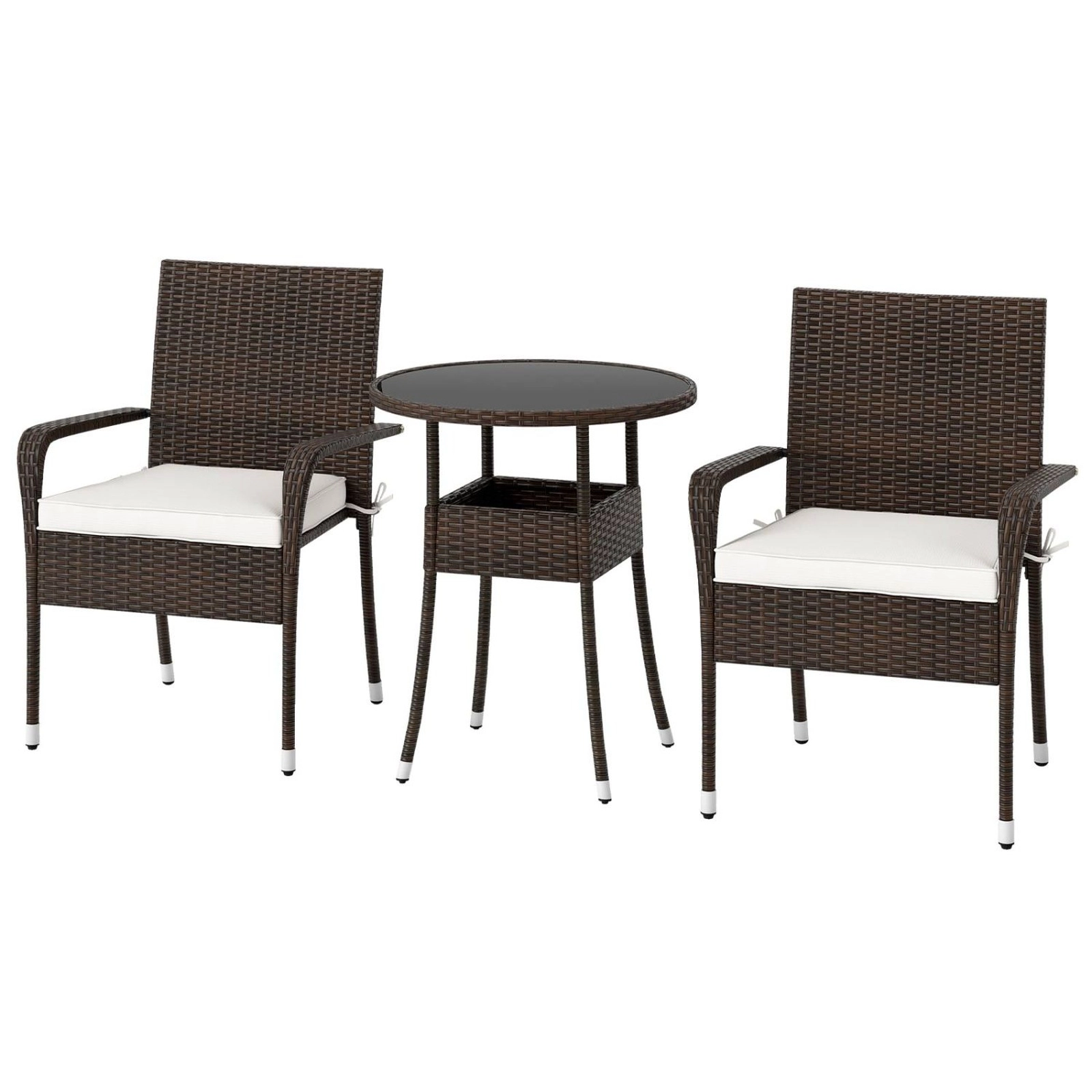 SUGIFT 3-Piece PE Rattan Patio Conversation Set with Tempered Glass Top Table 400-lb Chair Capacity Mix Brown/Beige