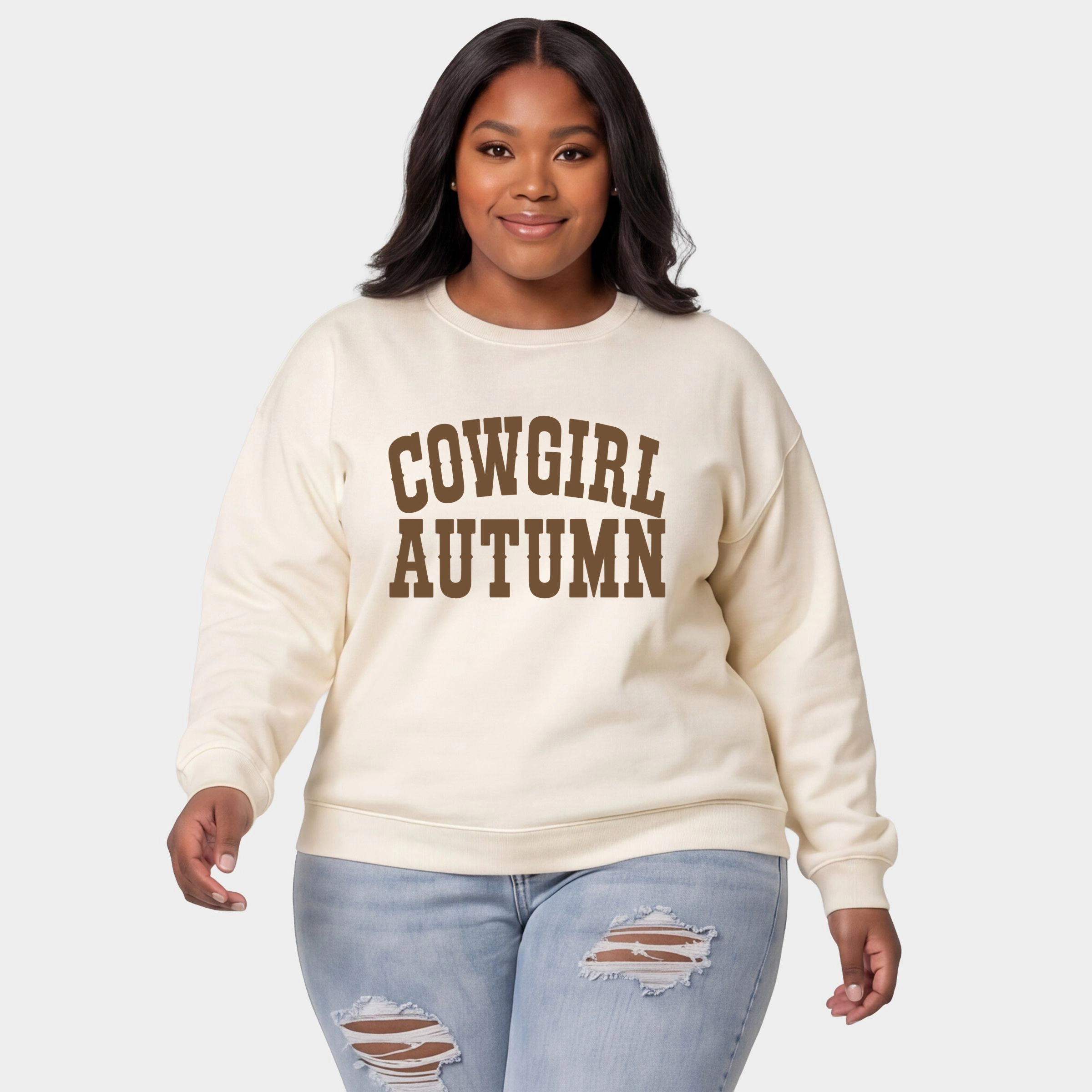 Simply Sage Market - Women's Plus Sweatshirt Cowgirl Autumn Brown