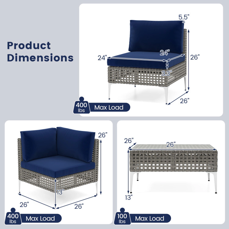 Hivvago 5 Piece Outdoor Furniture Set Patio Rattan Chairs With Tempered Glass Coffee Table