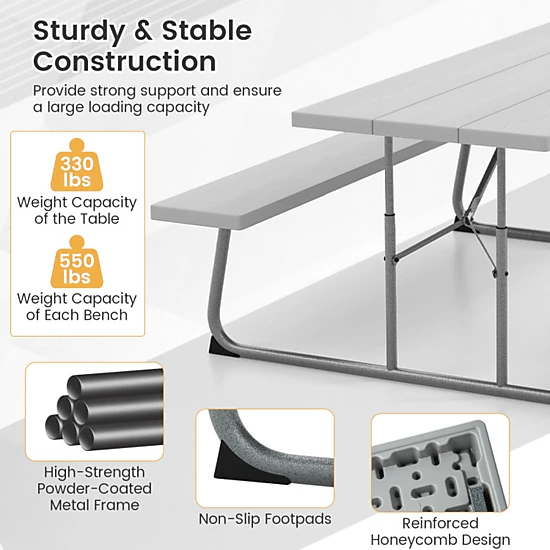 SUGIFT 47-Inch Aluminum Roll-Up Camping Table, 220-Lb Capacity, Mesh Basket and Carry Bag